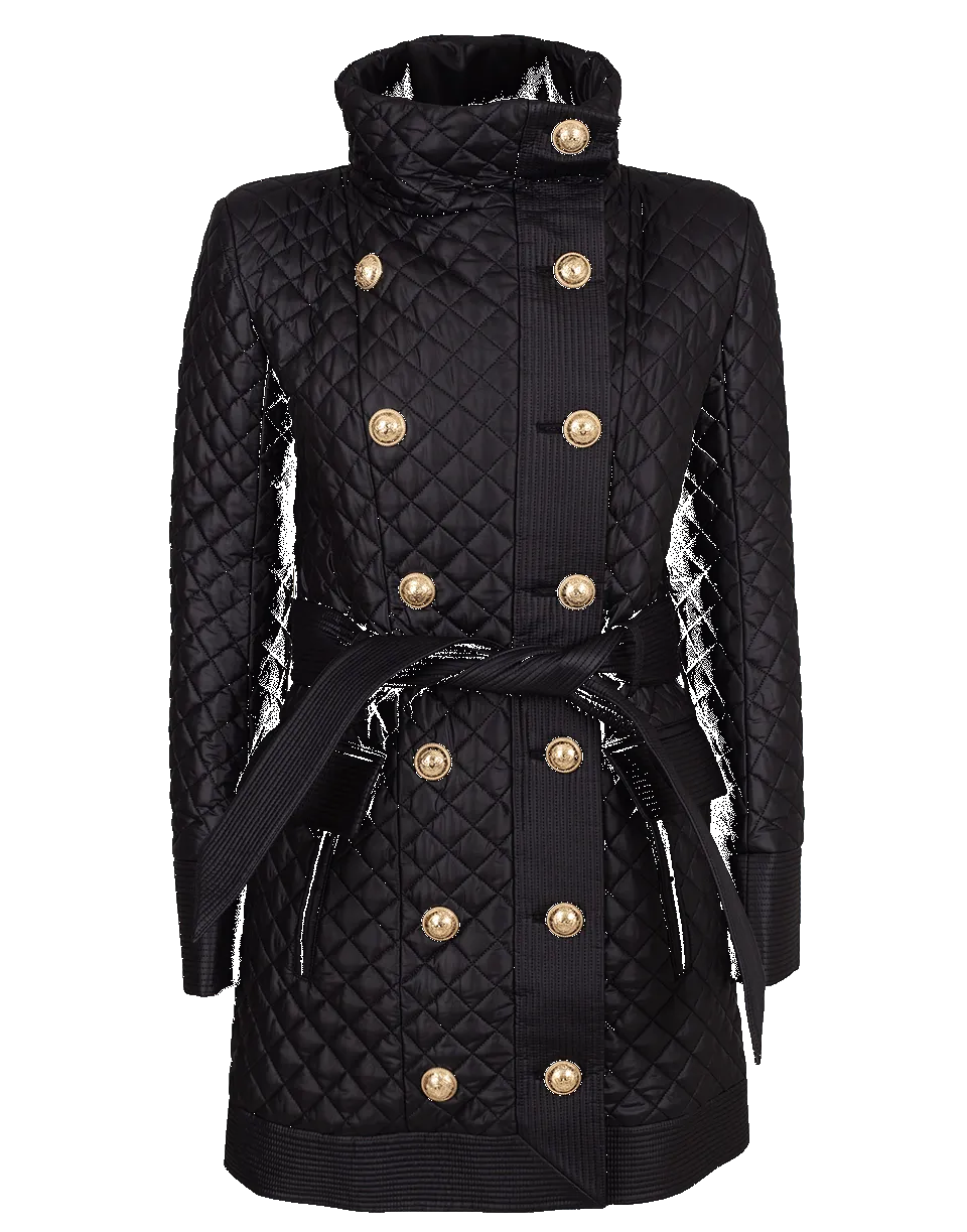 Quilted Double Breasted Nylon Coat