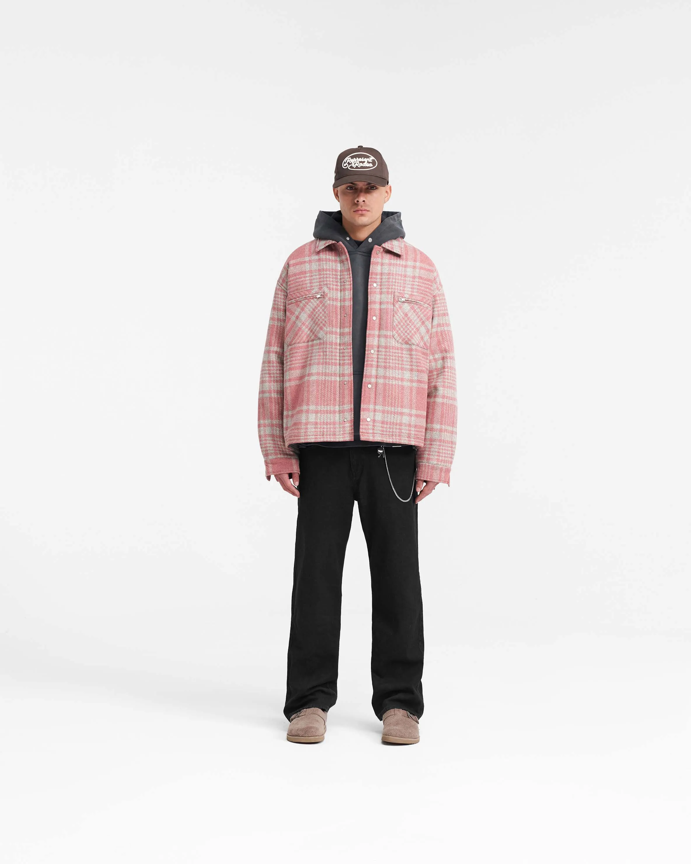 Quilted Flannel Shirt - Pink Grey Check