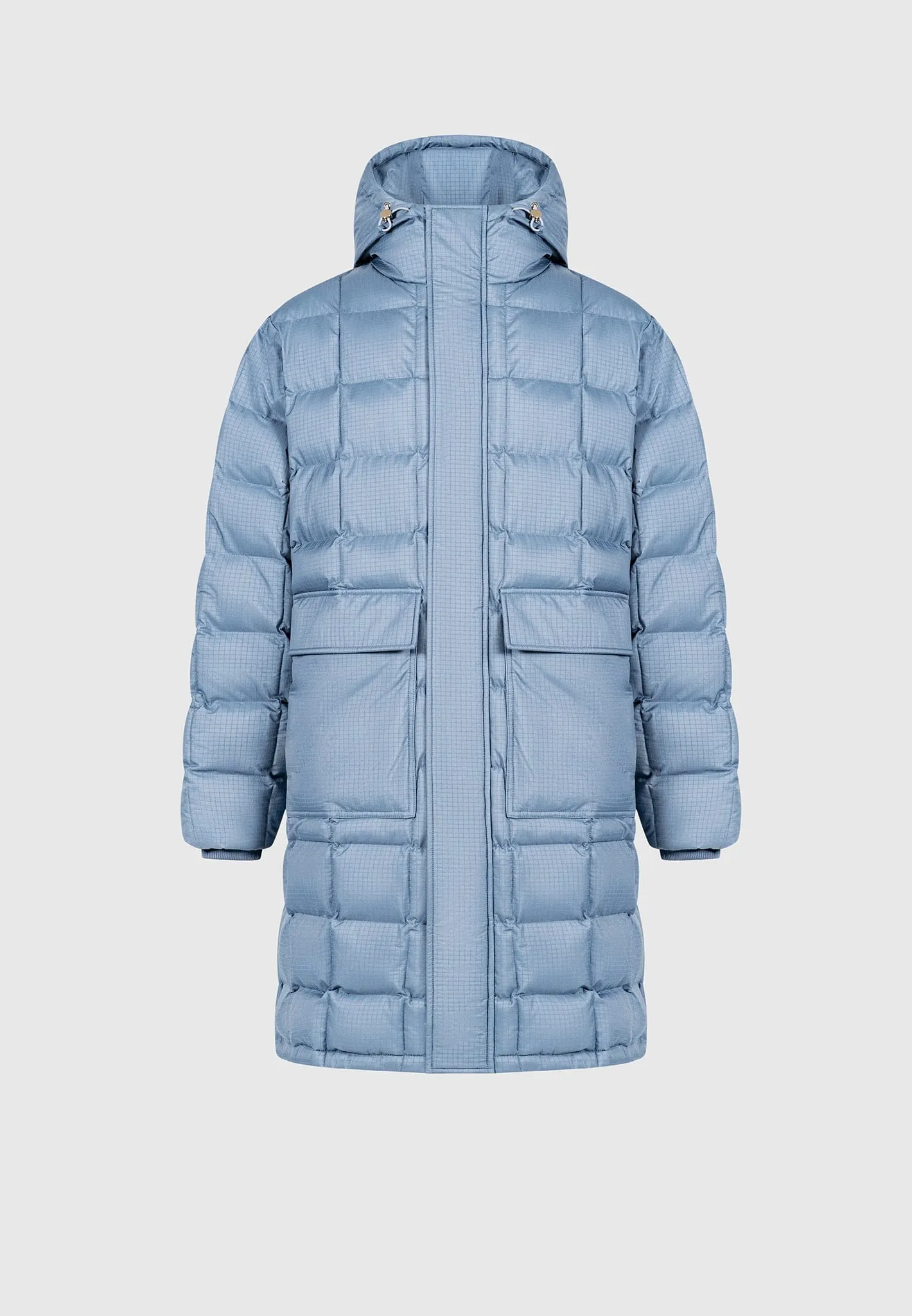 Quilted Longline Puffer Coat - Steel Blue