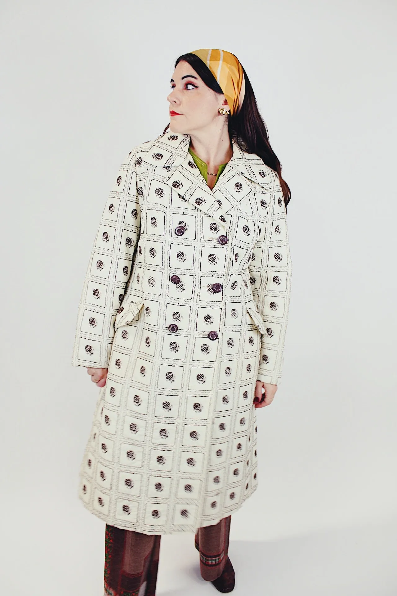 Quilted Printed Puffy Pea Coat