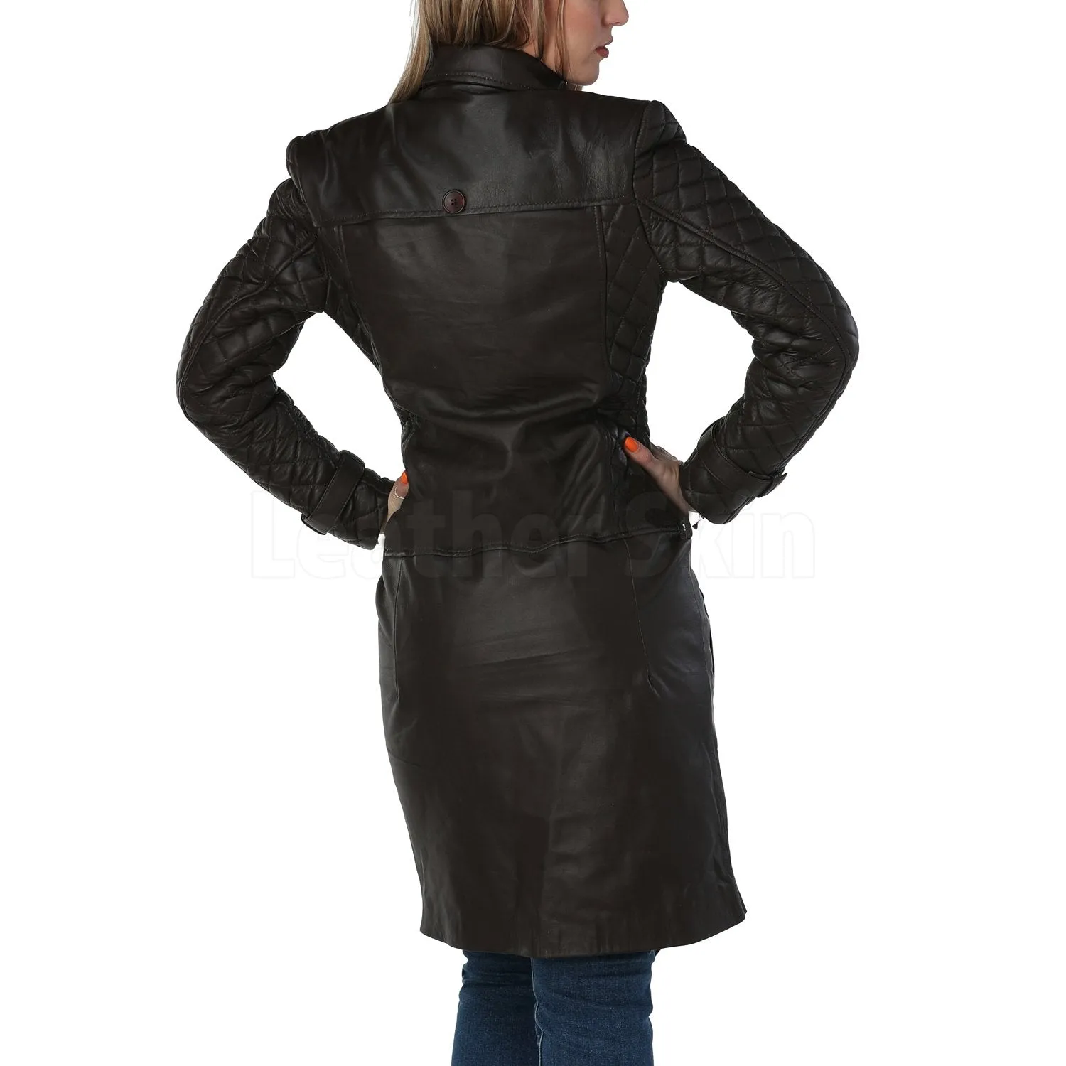 Regina Dark Brown Quilted Leather Coat