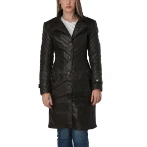 Regina Dark Brown Quilted Leather Coat