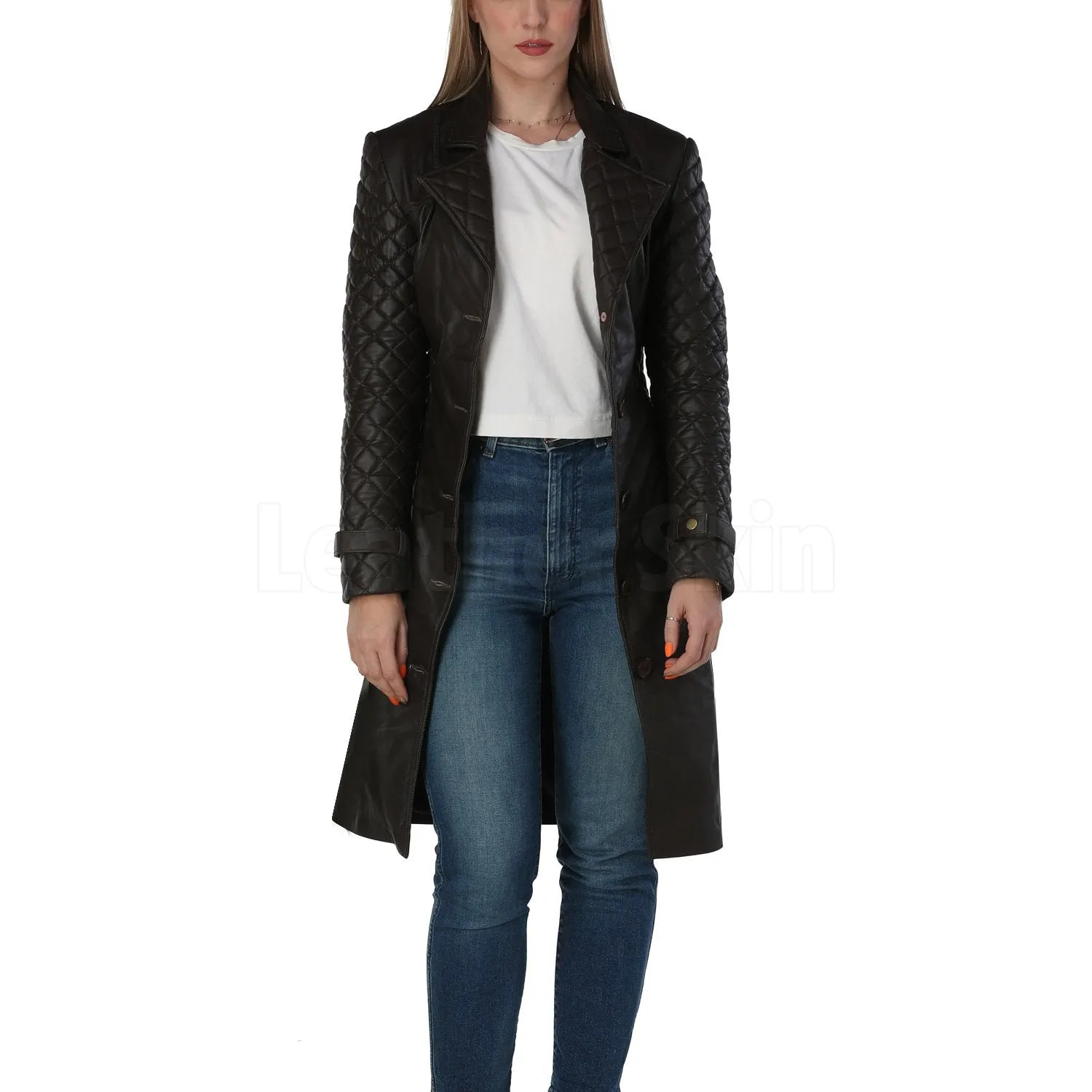 Regina Dark Brown Quilted Leather Coat