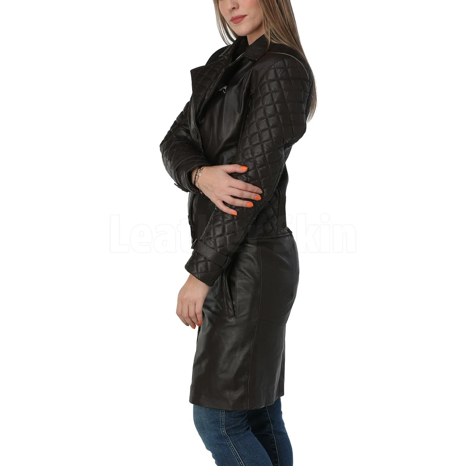 Regina Dark Brown Quilted Leather Coat