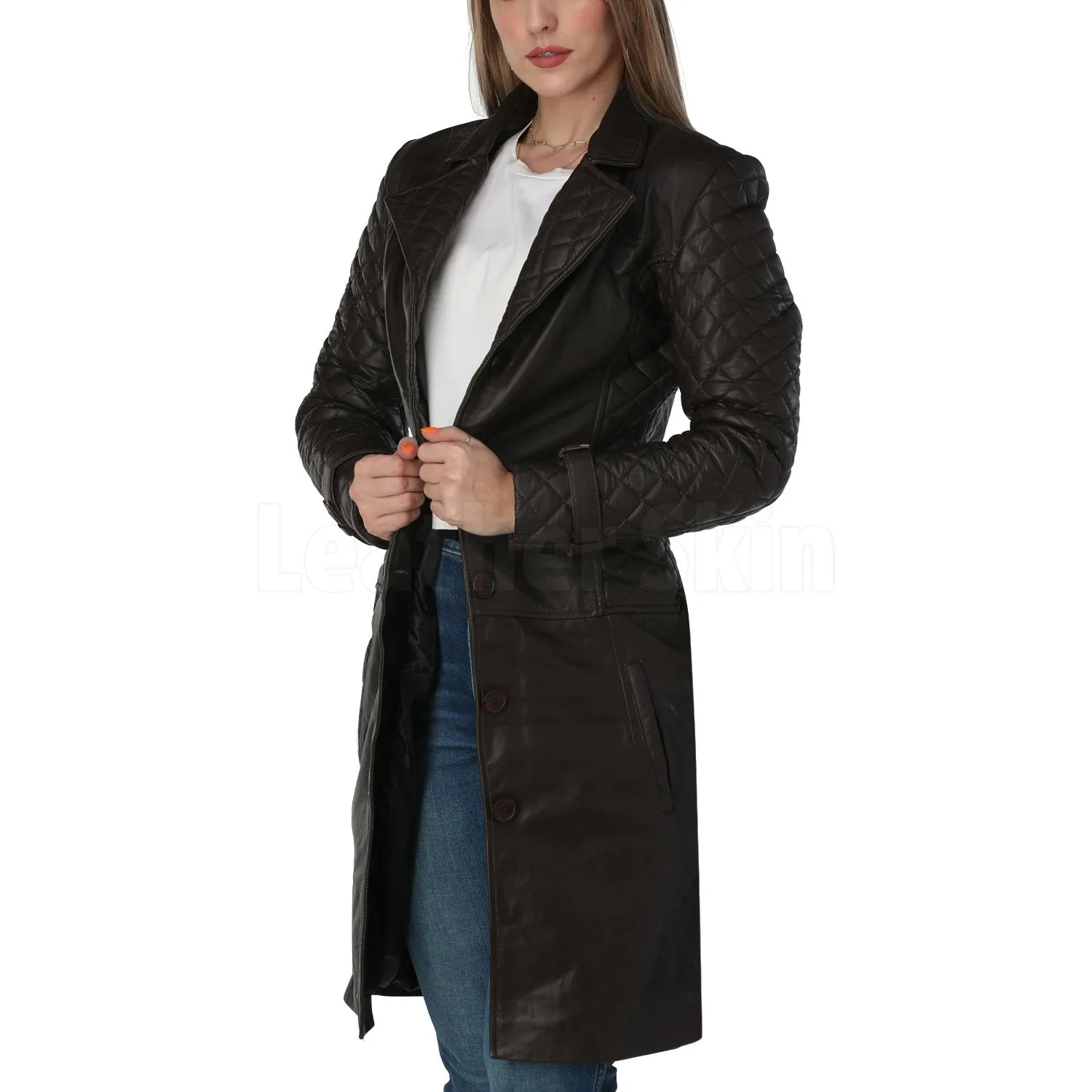 Regina Dark Brown Quilted Leather Coat