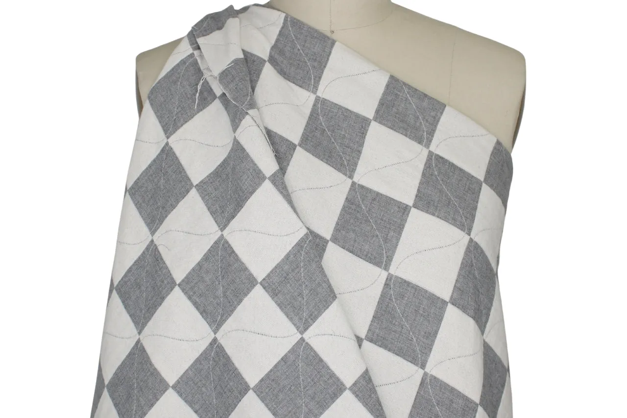 Reversible Quilted "Patchwork" Cotton Double Cloth - Gray/Natural