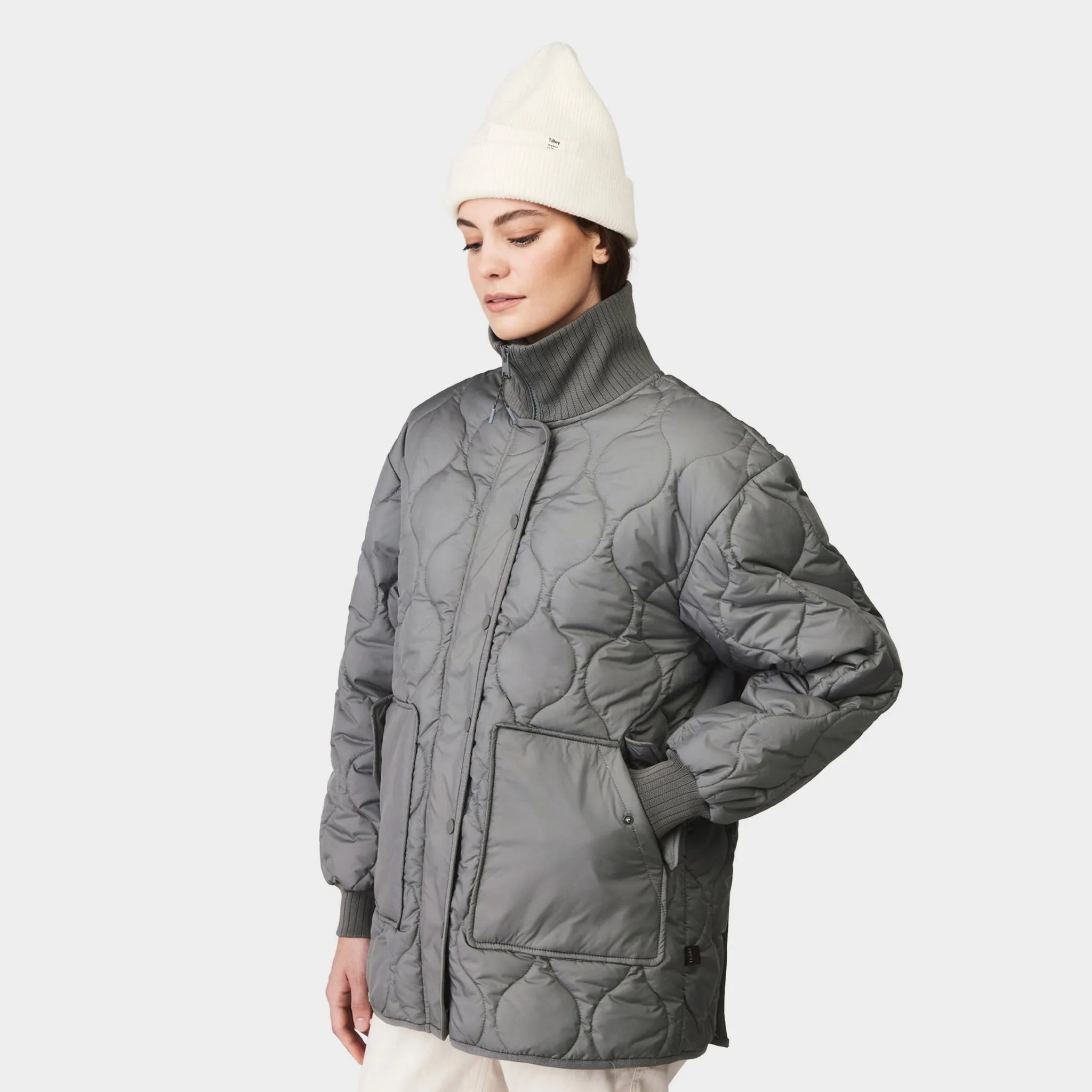 Rib Collar Quilted Coat