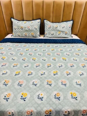 RIFTREE Glace Cotton Very FINE Quilted 1 Double BEDCOVER BEDSHEET Quilt Bedspread with 2 King Size Pillow Covers Decorative Bed Cover King Size with Luxury Bag Packing (Sunflower)