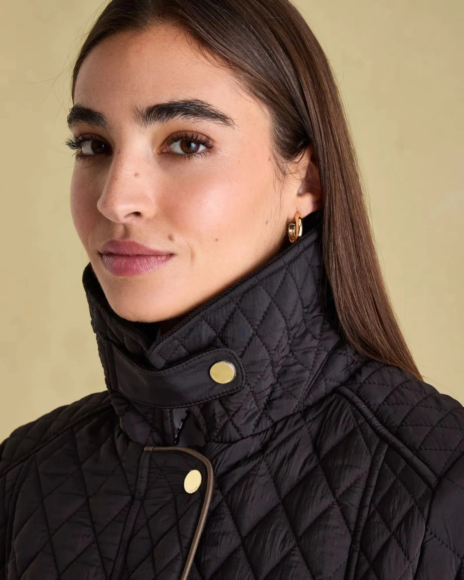 Rosewell Black Showerproof Longline Diamond Quilted Coat