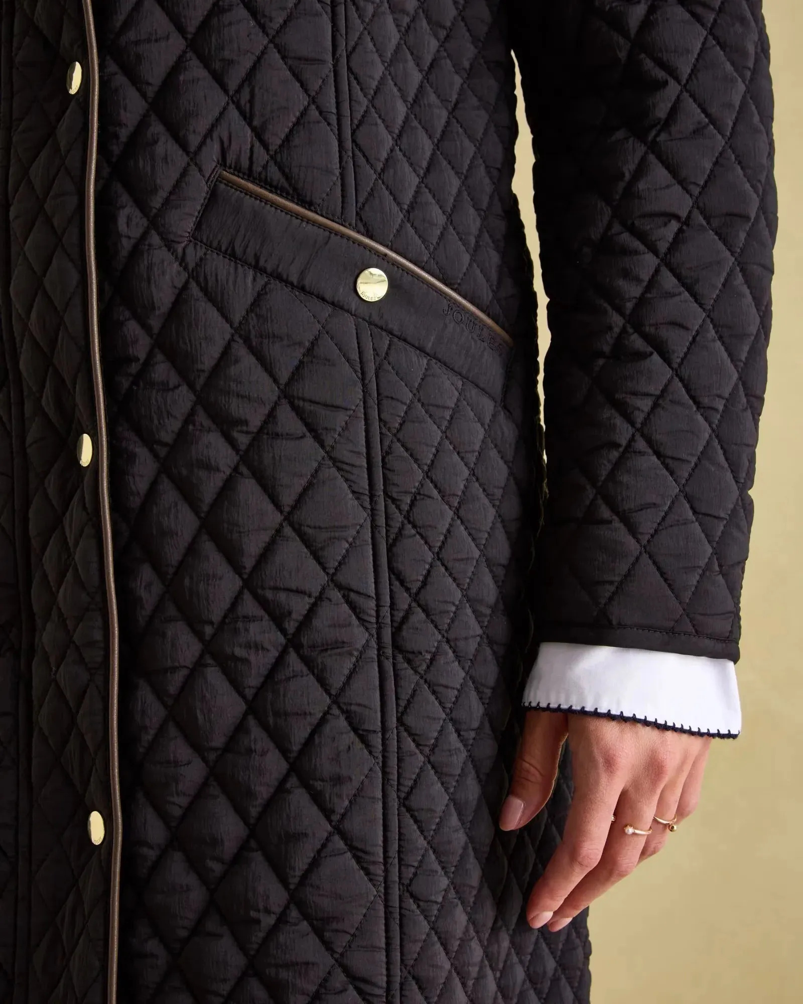 Rosewell Black Showerproof Longline Diamond Quilted Coat