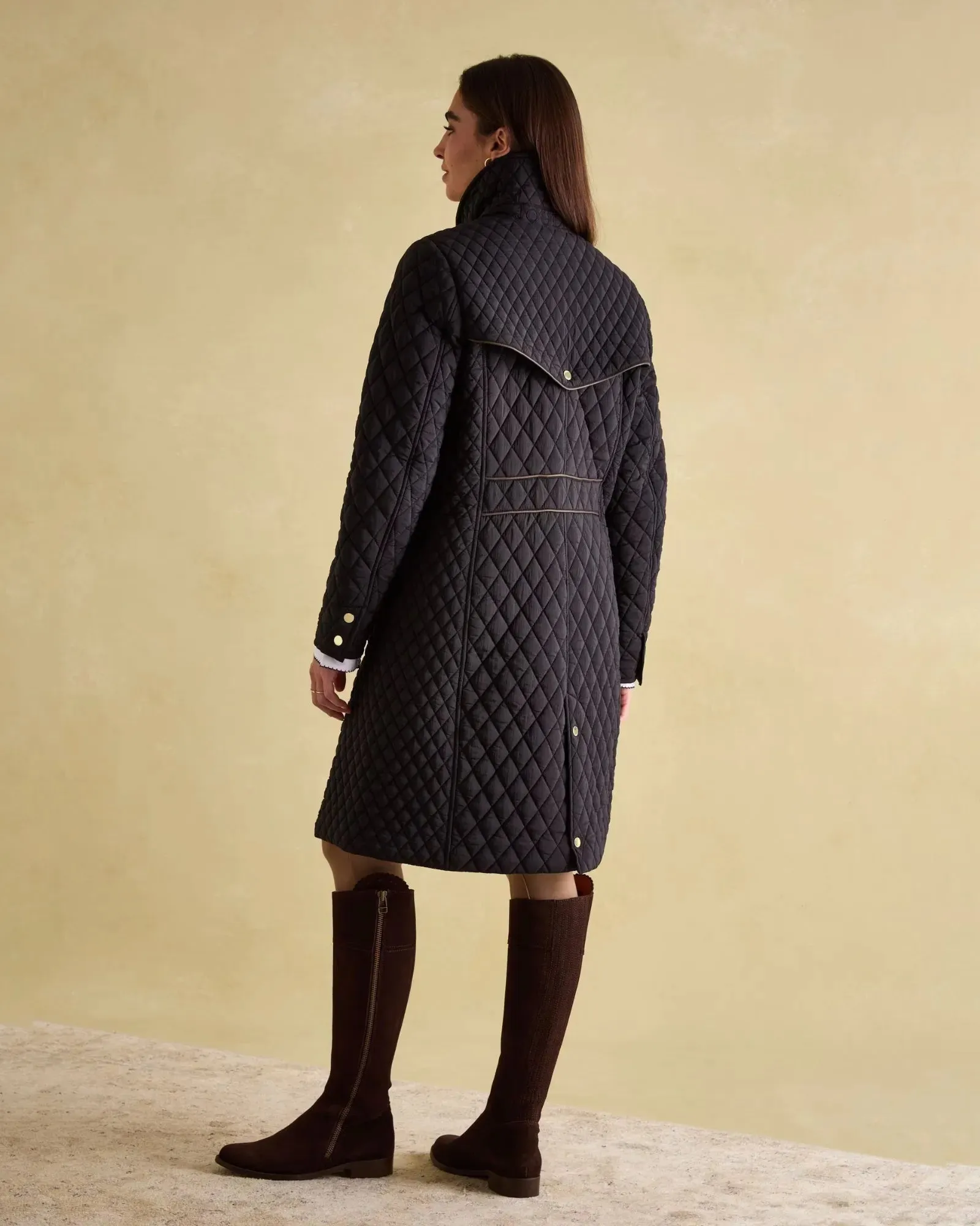 Rosewell Black Showerproof Longline Diamond Quilted Coat