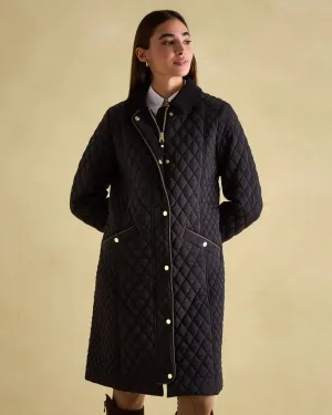 Rosewell Black Showerproof Longline Diamond Quilted Coat