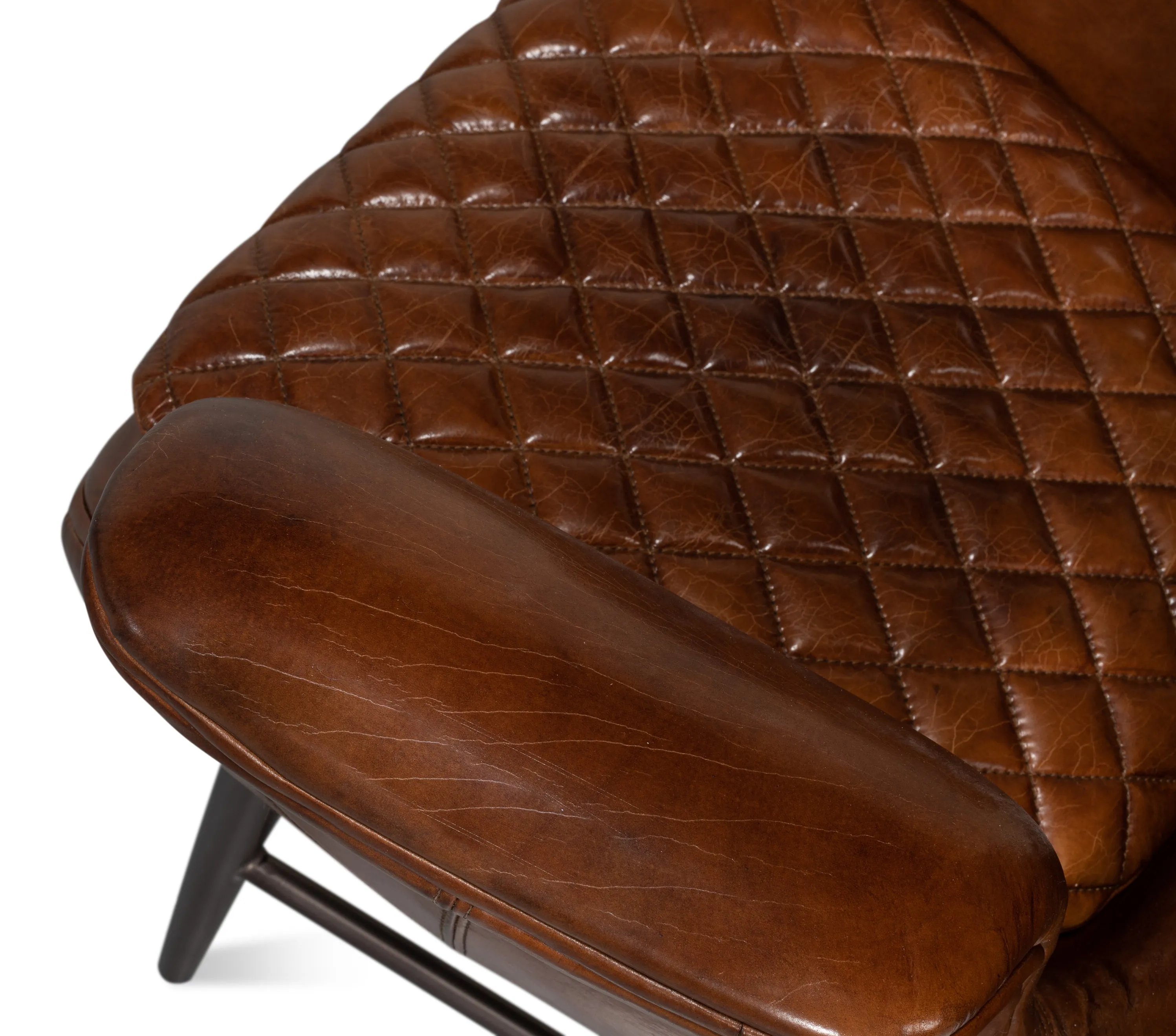 Sarreid - Quilted Vintage Havana Lthr Wing Chair - Brown - Modern