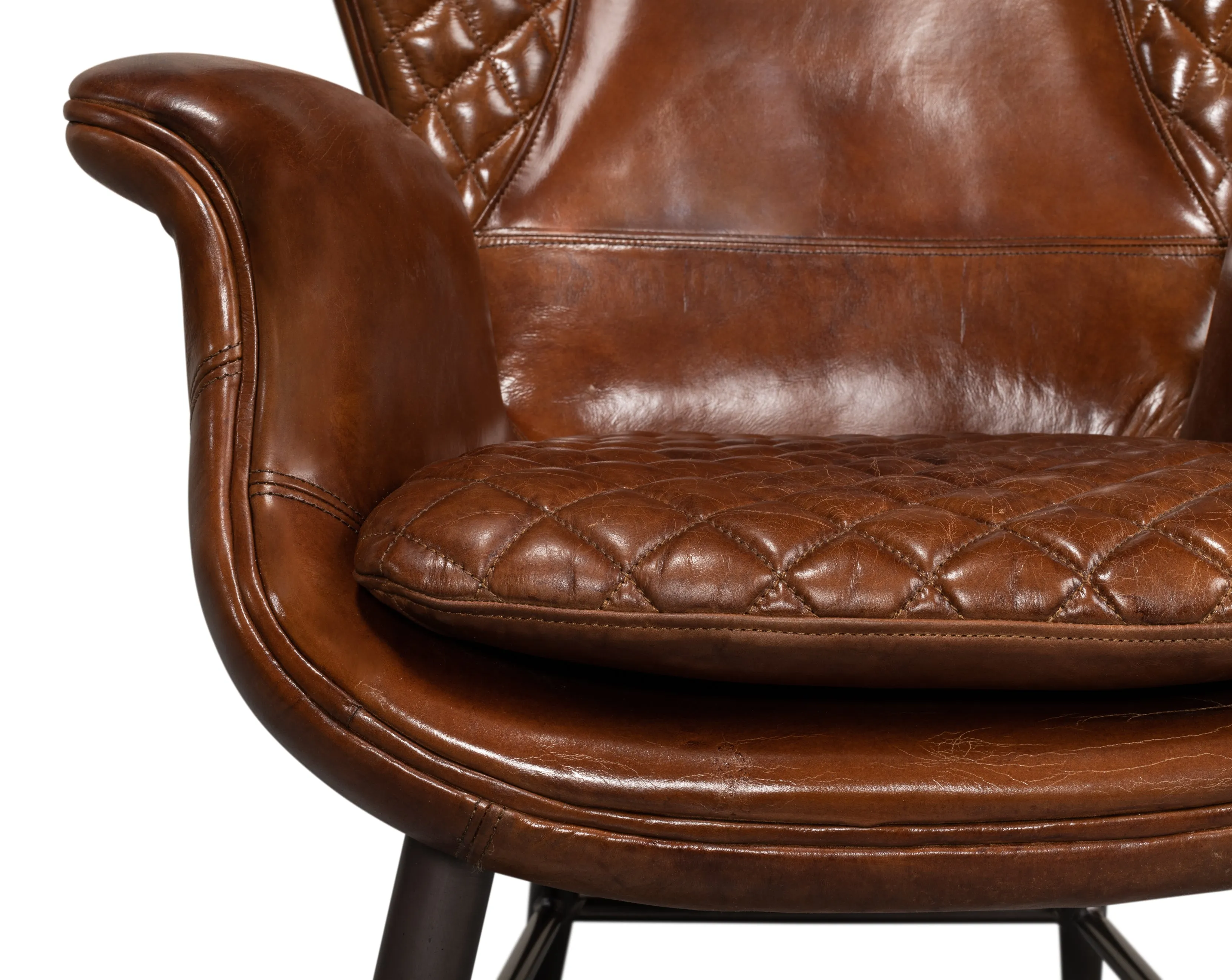 Sarreid - Quilted Vintage Havana Lthr Wing Chair - Brown - Modern