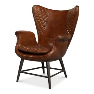 Sarreid - Quilted Vintage Havana Lthr Wing Chair - Brown - Modern