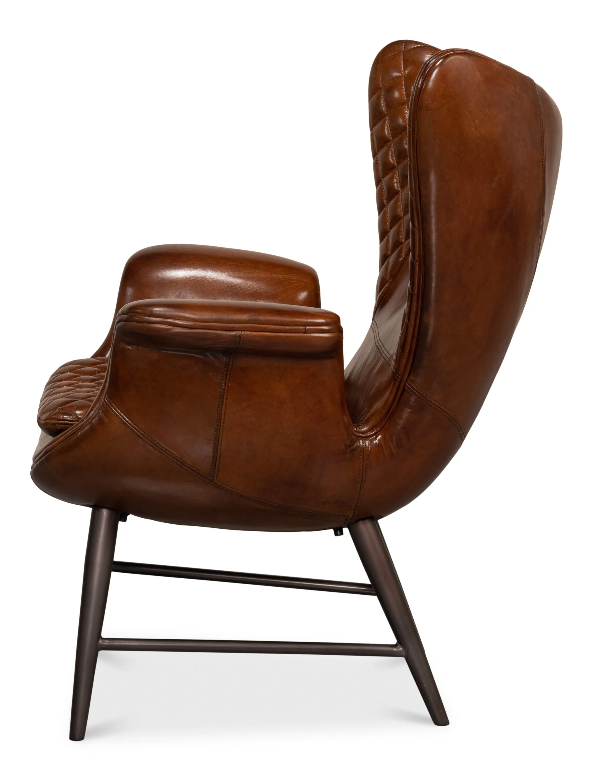 Sarreid - Quilted Vintage Havana Lthr Wing Chair - Brown - Modern