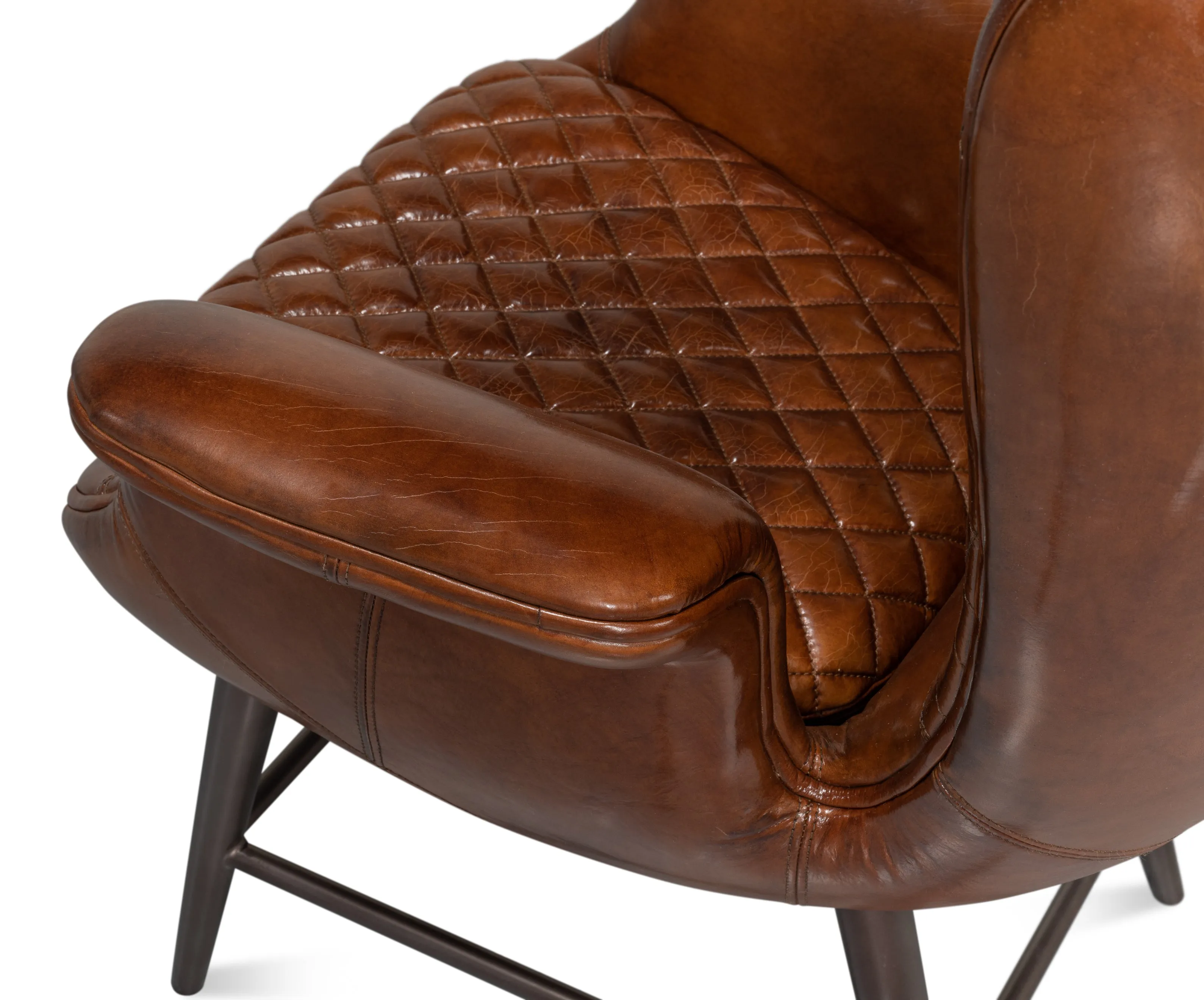 Sarreid - Quilted Vintage Havana Lthr Wing Chair - Brown - Modern