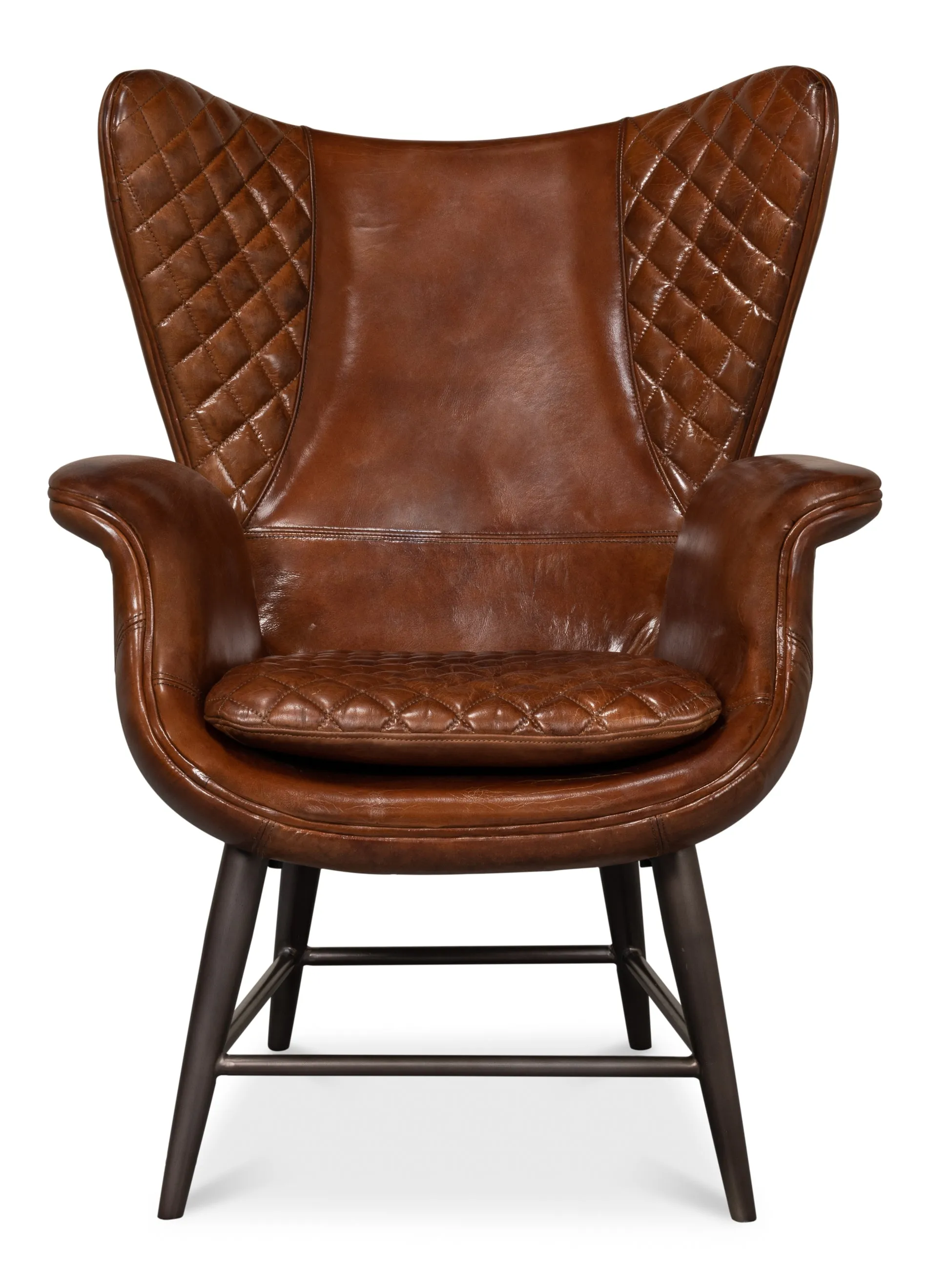 Sarreid - Quilted Vintage Havana Lthr Wing Chair - Brown - Modern