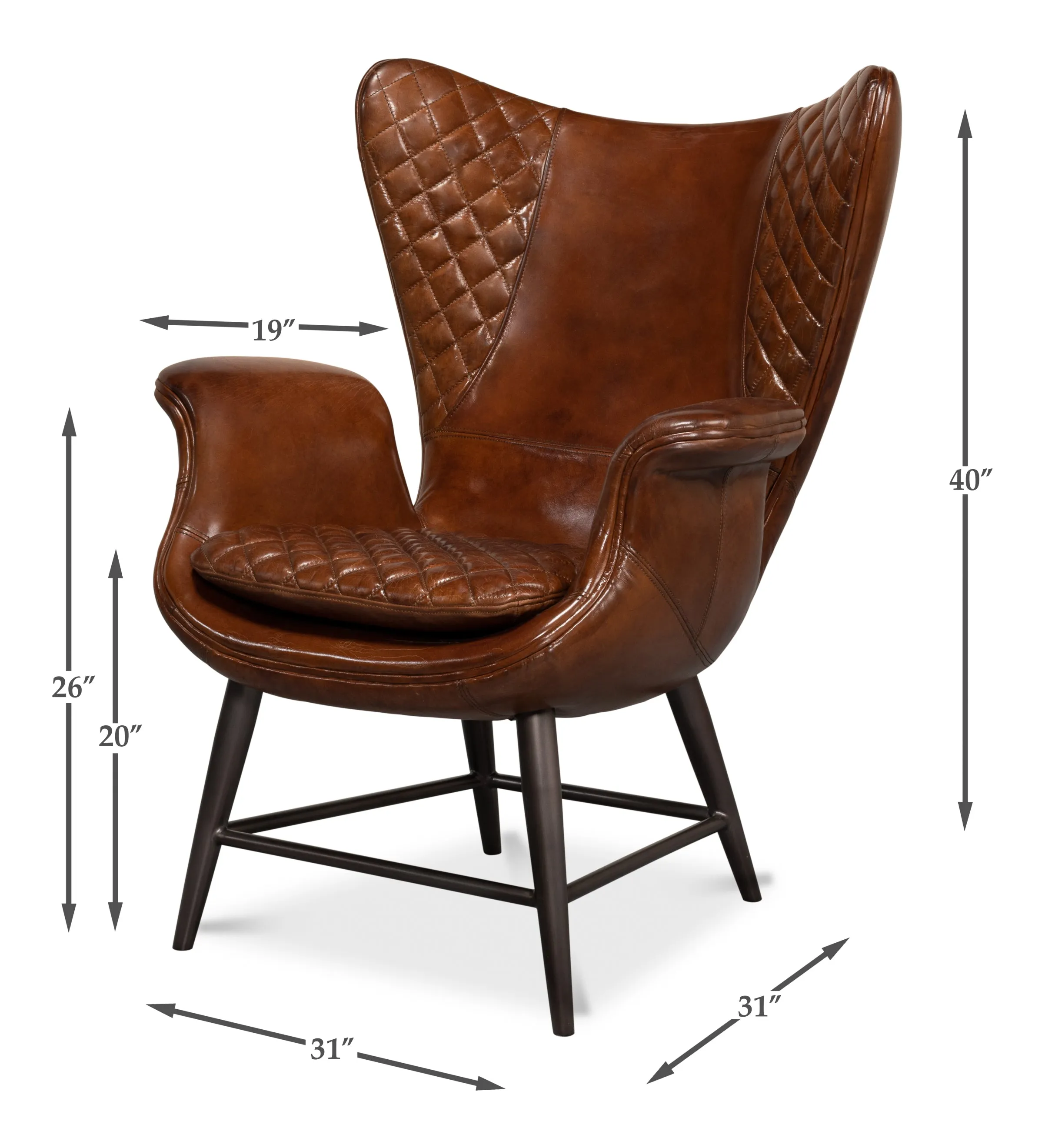 Sarreid - Quilted Vintage Havana Lthr Wing Chair - Brown - Modern