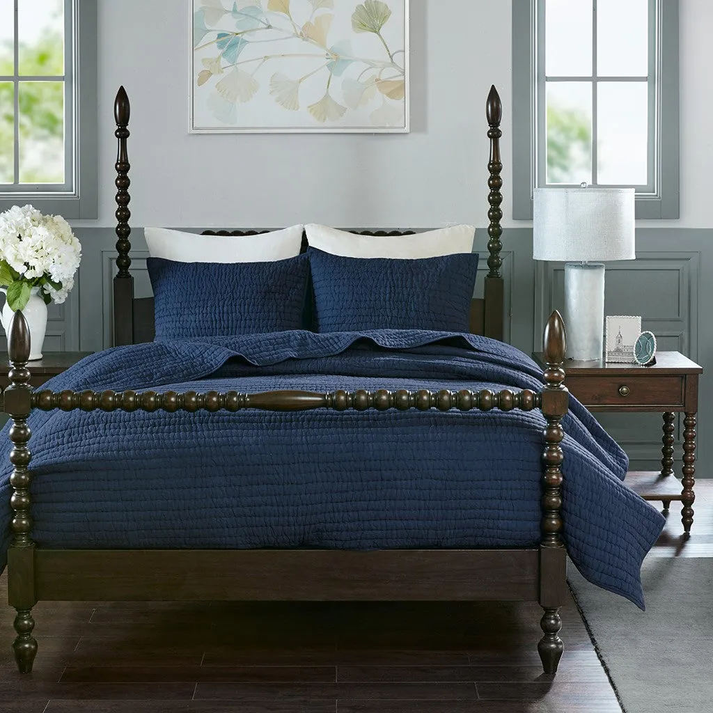 Serene 3 Piece Hand Quilted Cotton Quilt Set - Blue