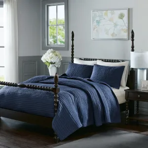 Serene 3 Piece Hand Quilted Cotton Quilt Set - Blue