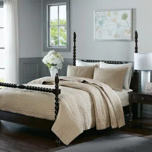 Serene 3 Piece Hand Quilted Cotton Quilt Set - Linen