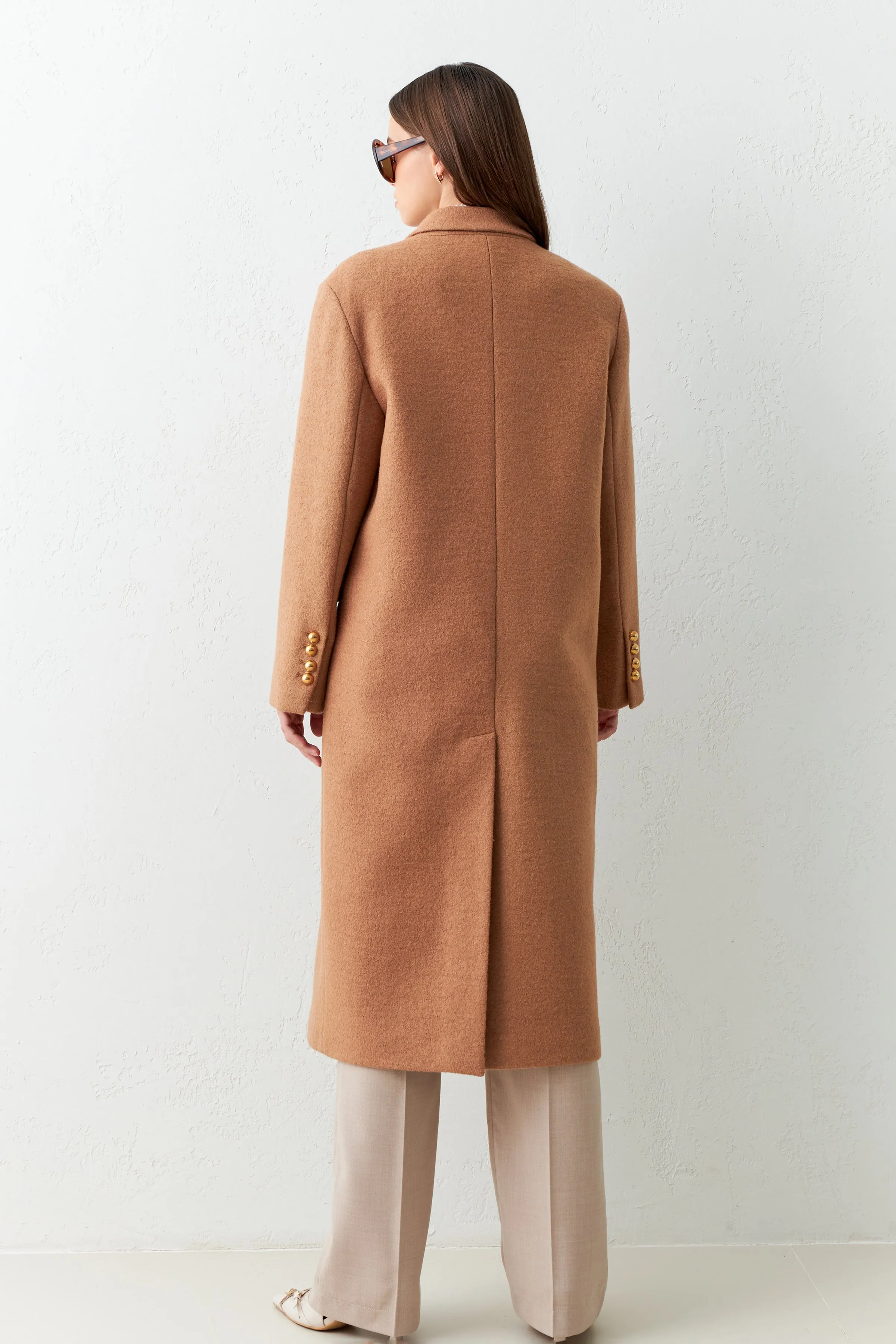 Setre Midi Coat With Pocket And Button Detail Camel