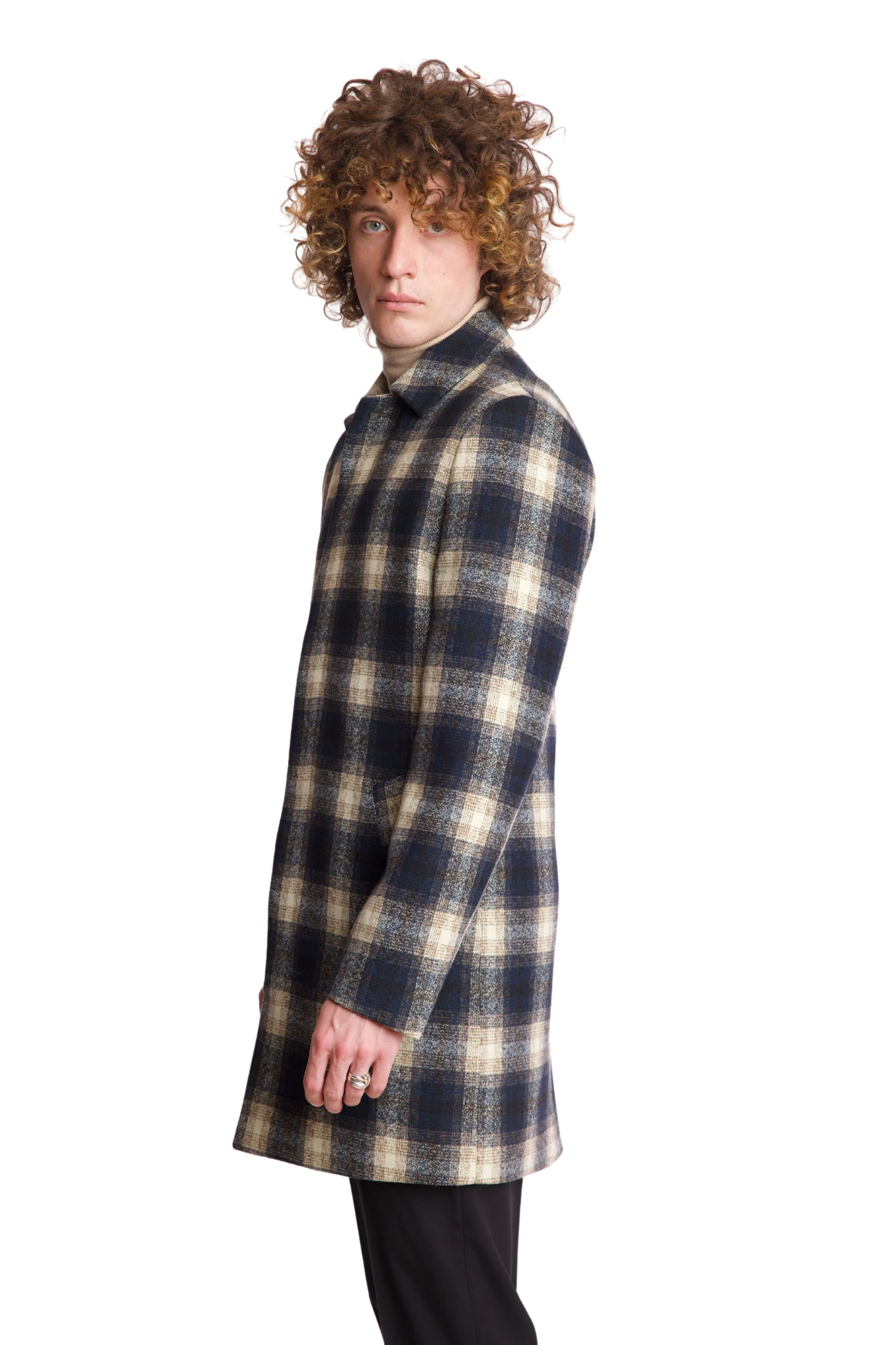 Topper Coat - slim - Navy Cream Buffalo Plaid