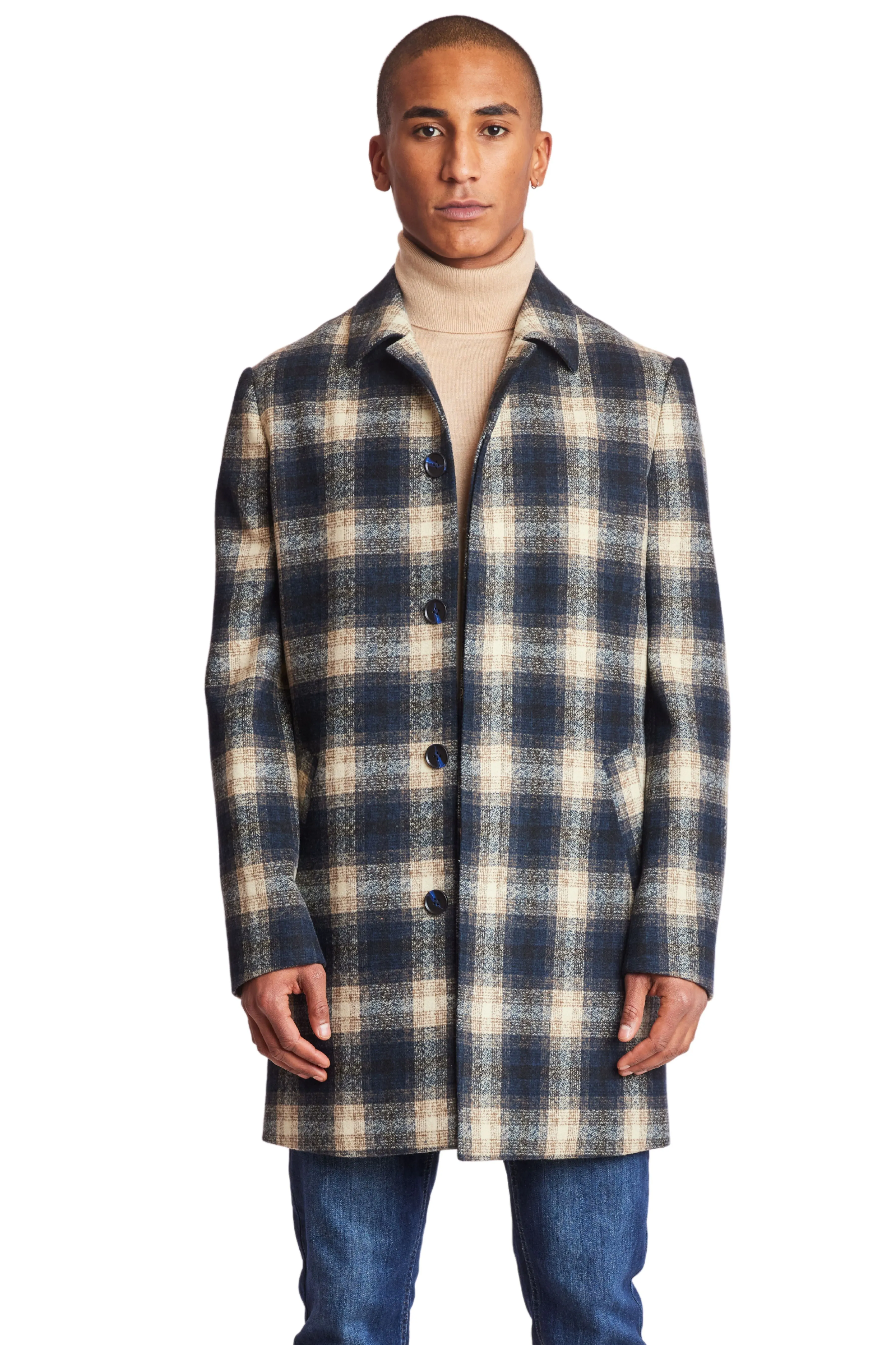 Topper Coat - slim - Navy Cream Buffalo Plaid