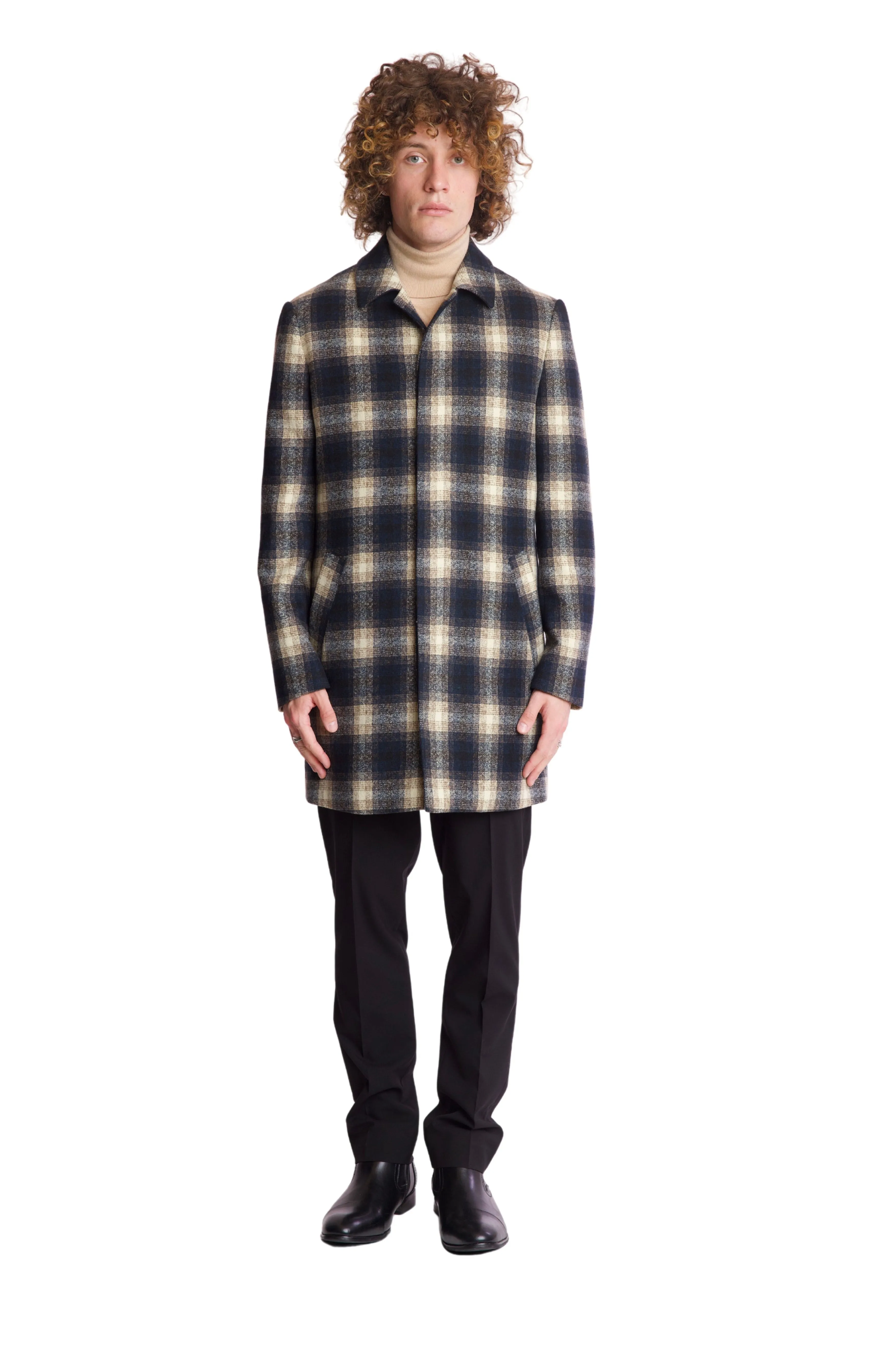 Topper Coat - slim - Navy Cream Buffalo Plaid