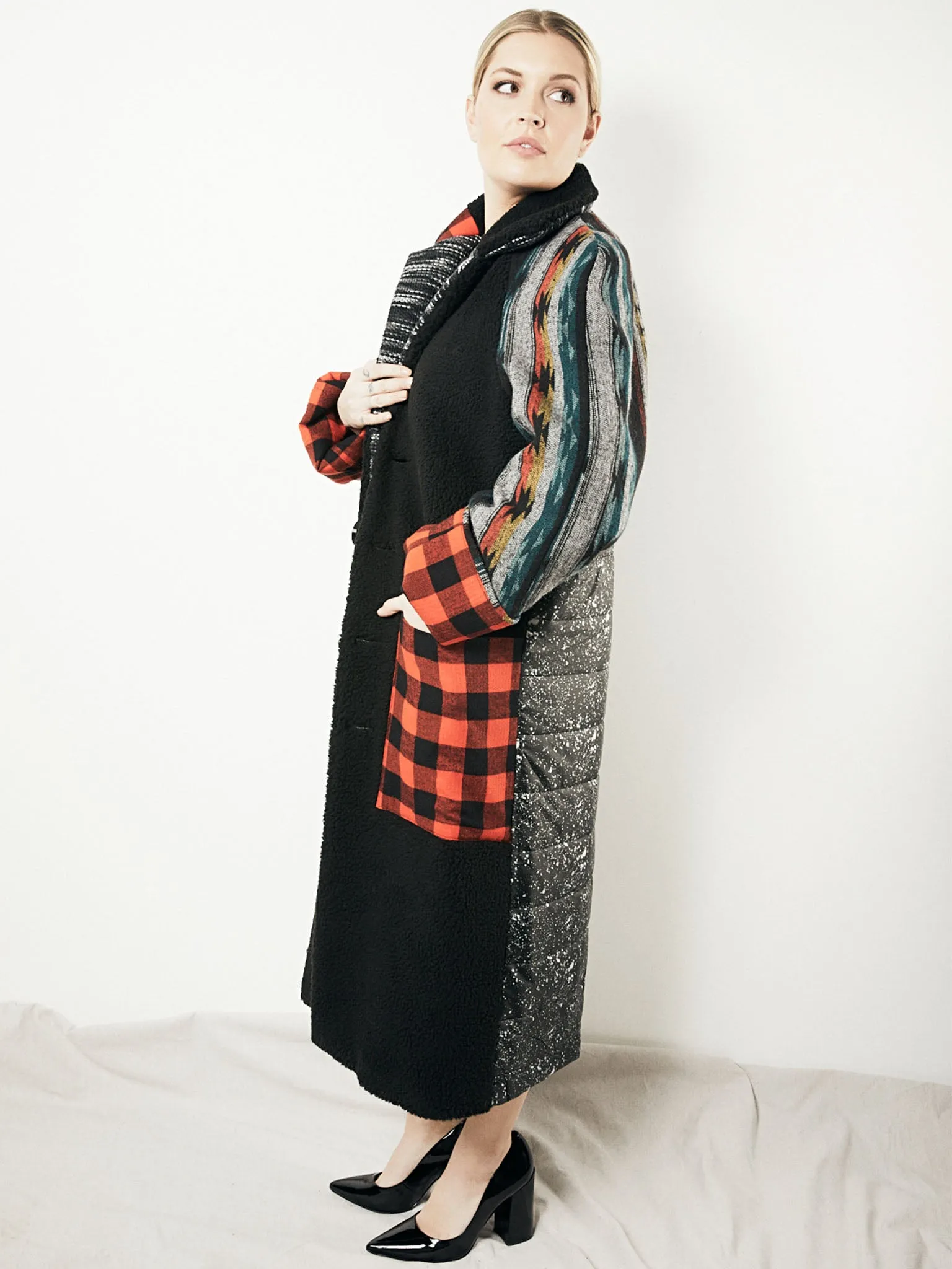 Trench Coat in Wool and Patchwork