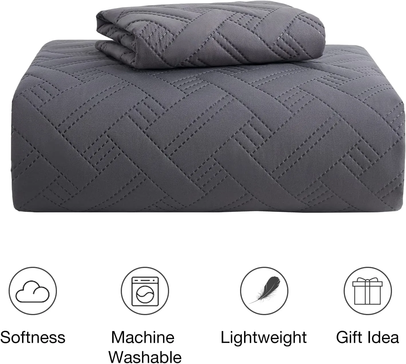 VAS COLLECTION All Weather 3 Pcs 100% Cotton Ultrasonic 280 Tc Solid King Size Quilted Bed Cover/Bedsheet with 2 Pillow Case, (Luxurious,Grey, 90X100 Inches, 254X228 Cm)