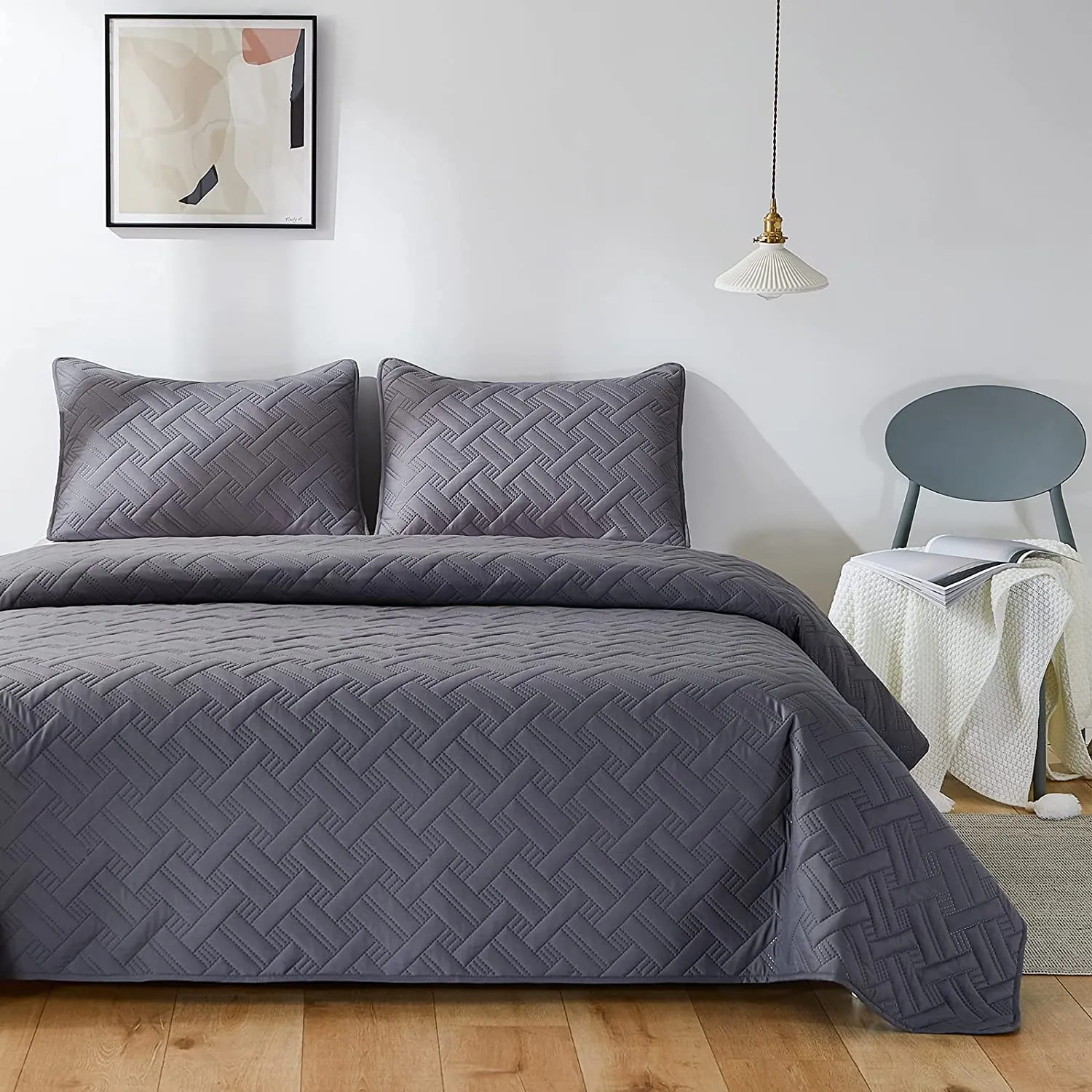 VAS COLLECTION All Weather 3 Pcs 100% Cotton Ultrasonic 280 Tc Solid King Size Quilted Bed Cover/Bedsheet with 2 Pillow Case, (Luxurious,Grey, 90X100 Inches, 254X228 Cm)