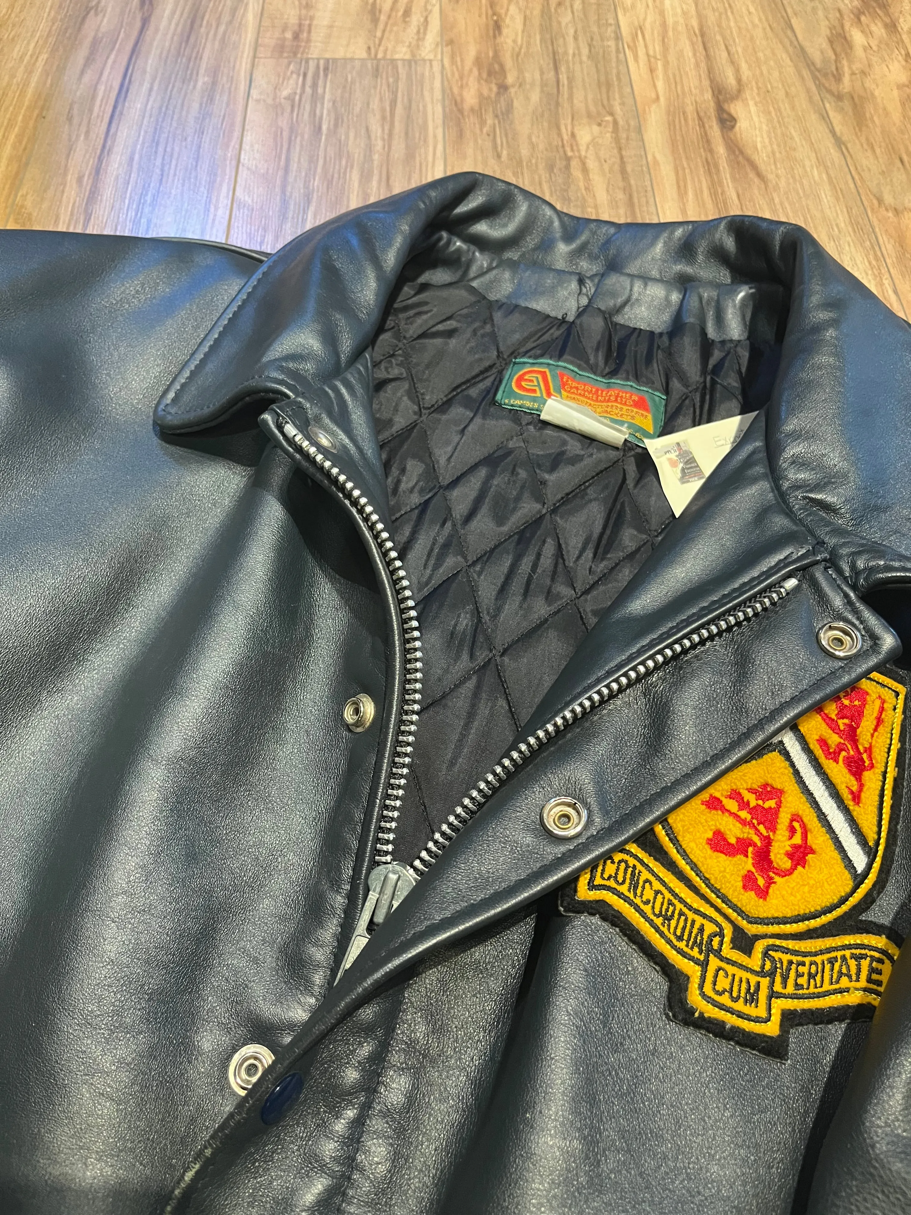 Vintage 70’s Waterloo Engineering Leather Letterman’s Varsity Jacket, Made in Canada, Size 52