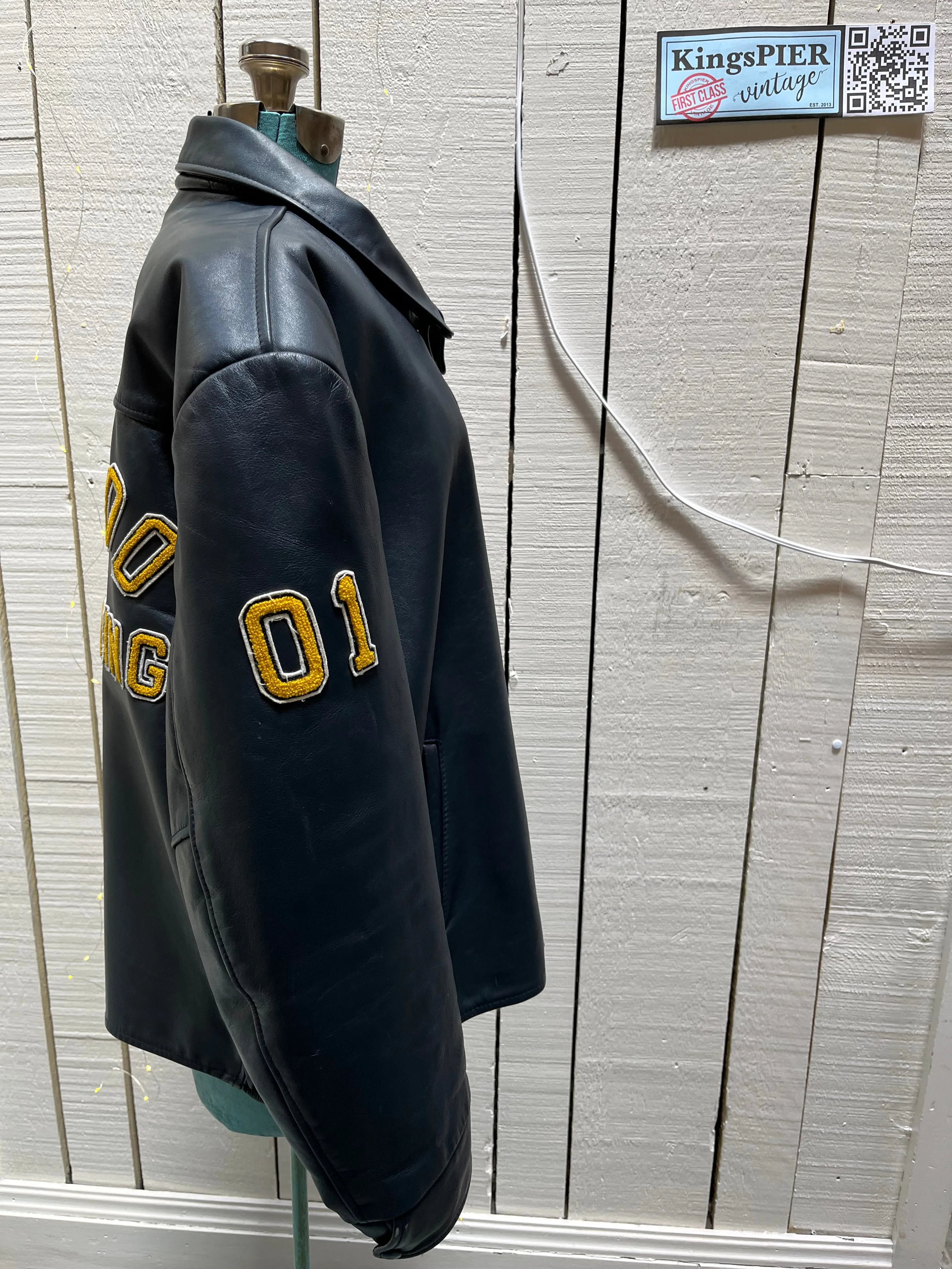 Vintage 70’s Waterloo Engineering Leather Letterman’s Varsity Jacket, Made in Canada, Size 52