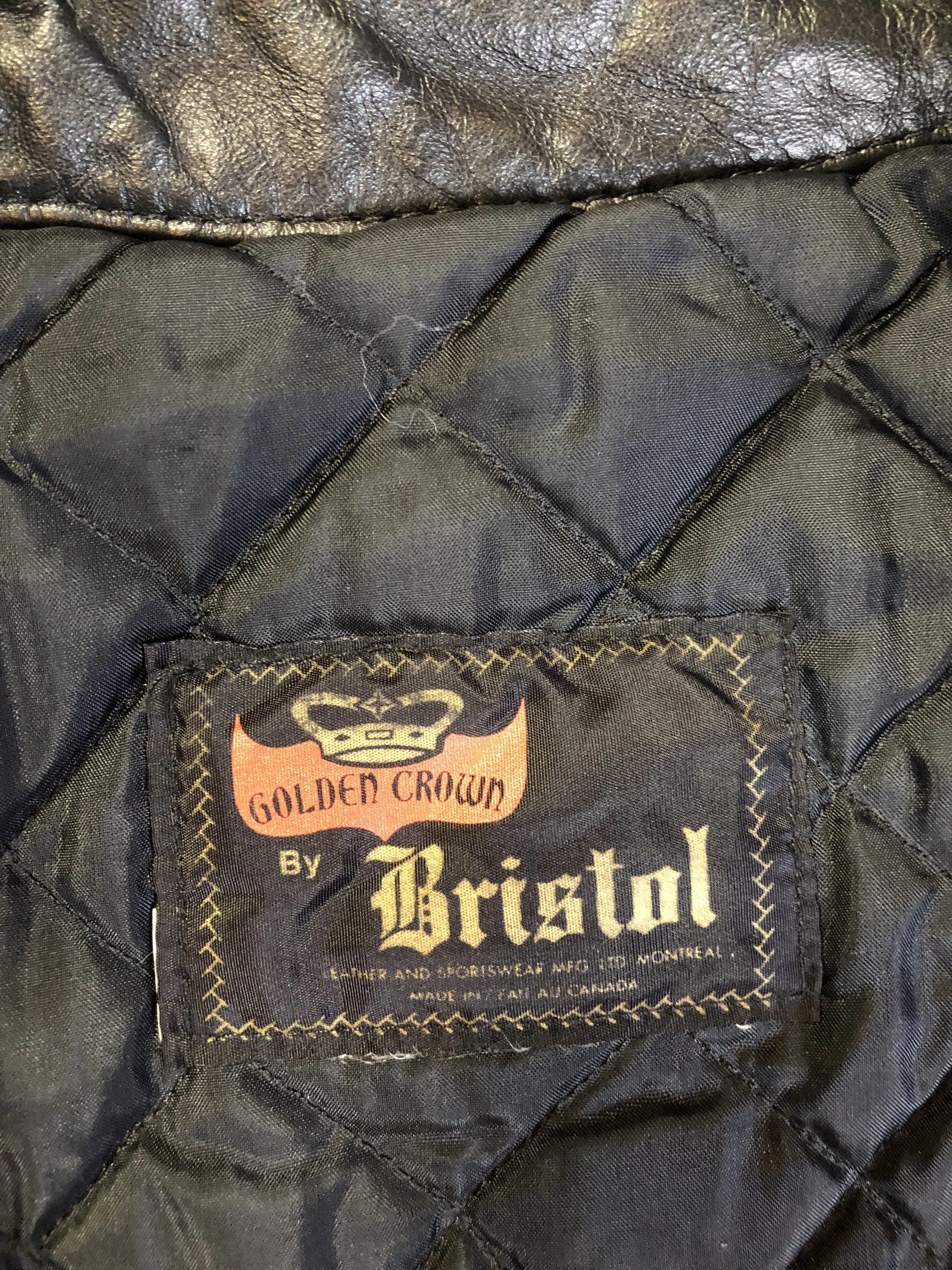 Vintage Bristol Golden Crown Black Leather Motorcycle Jacket, Made in Canada, SOLD