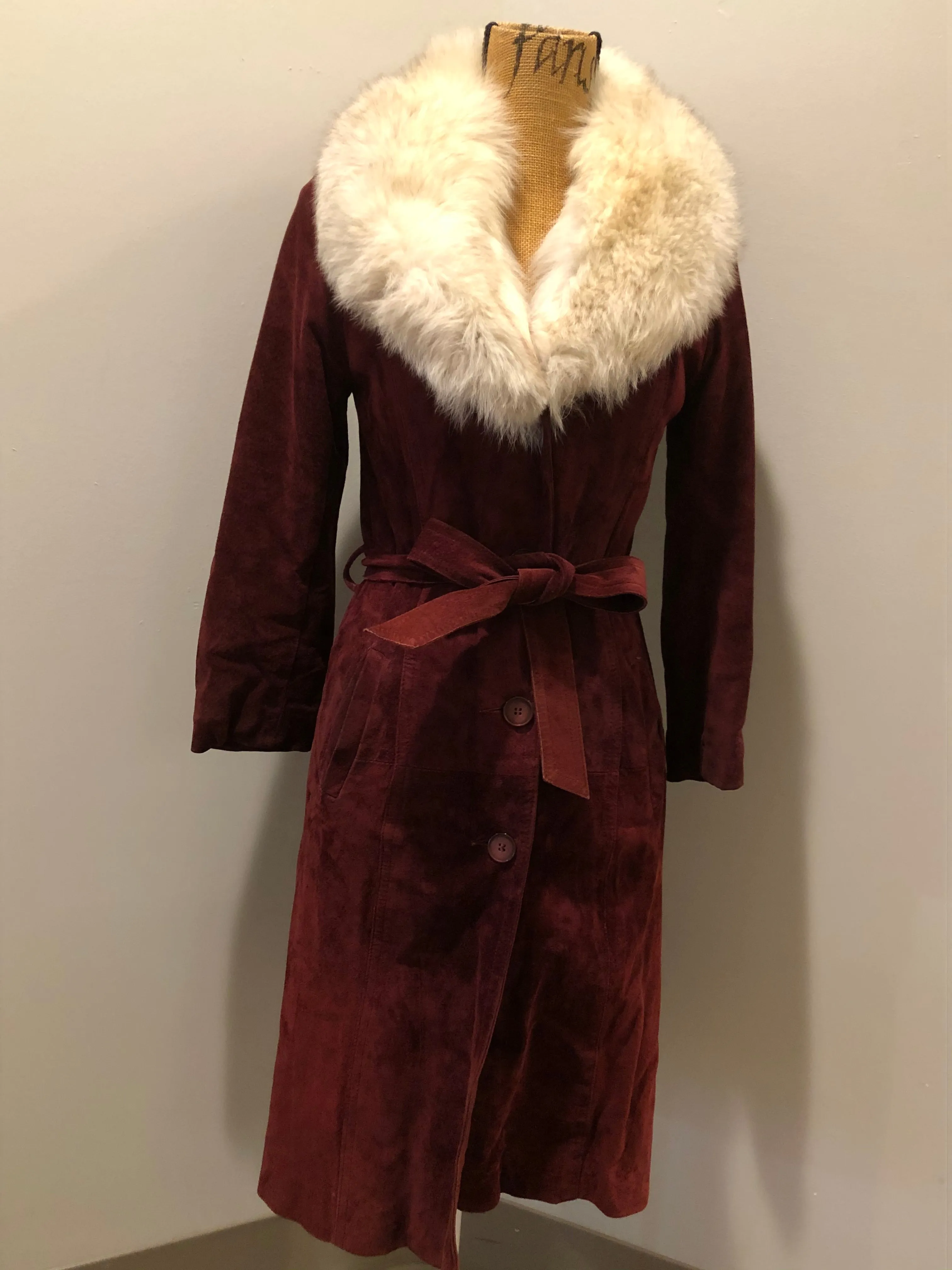 Vintage Leather Attic Oxblood Suede with Fur Collar, Made in Canada SOLD