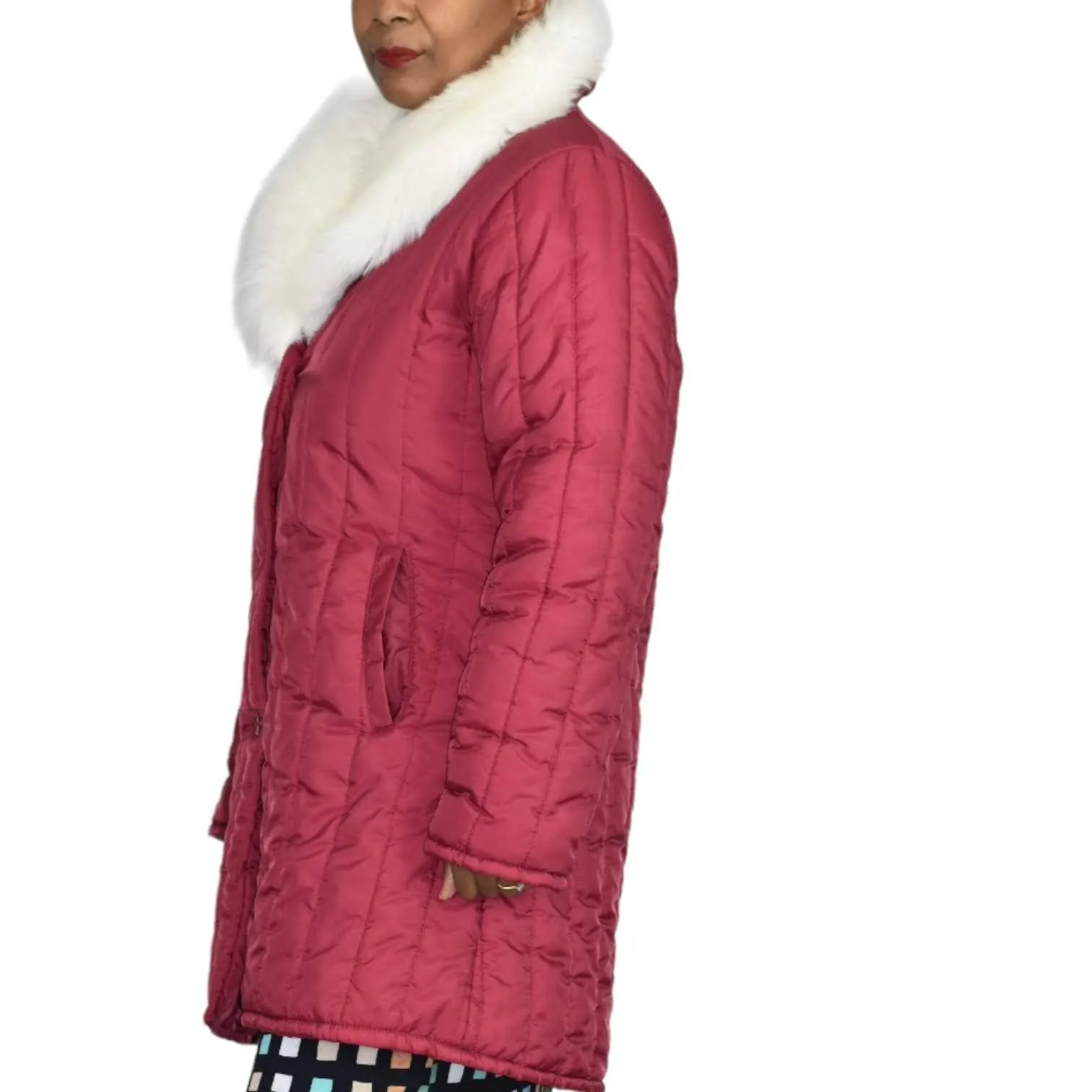 Vintage Quilted Coat 70s Fingerhut Fashions Faux Fur Collar Red Puffer Size 14