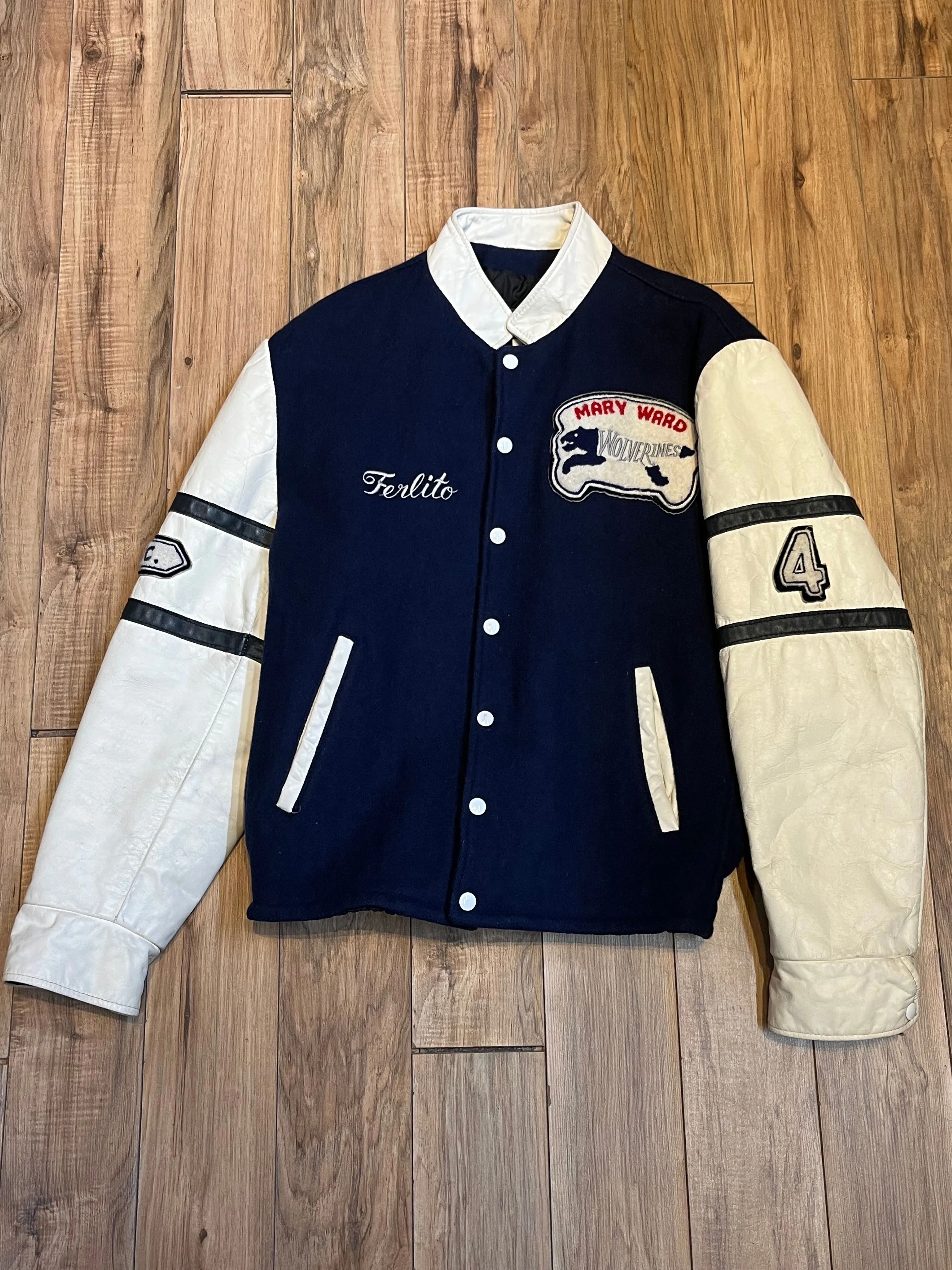 Vintage Wolverines White and Blue Varsity Jacket, Made in Canada, Size Large