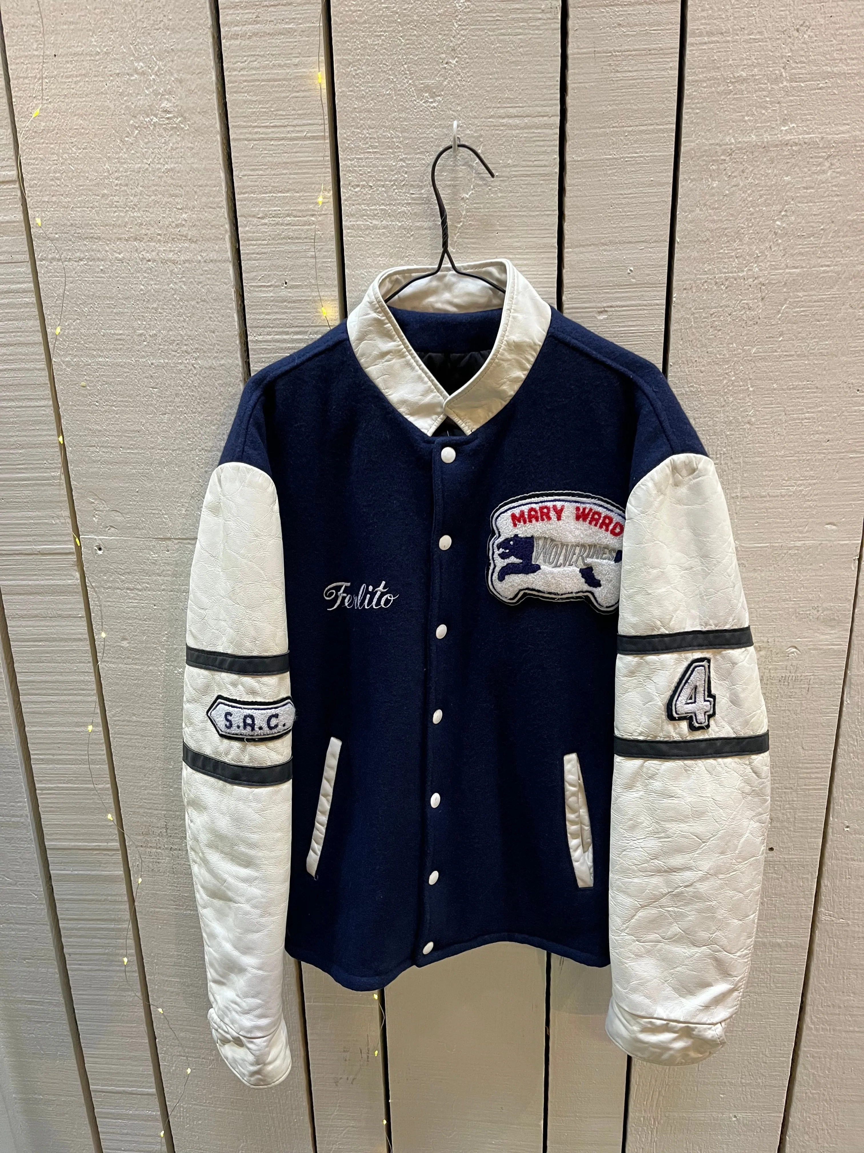 Vintage Wolverines White and Blue Varsity Jacket, Made in Canada, Size Large