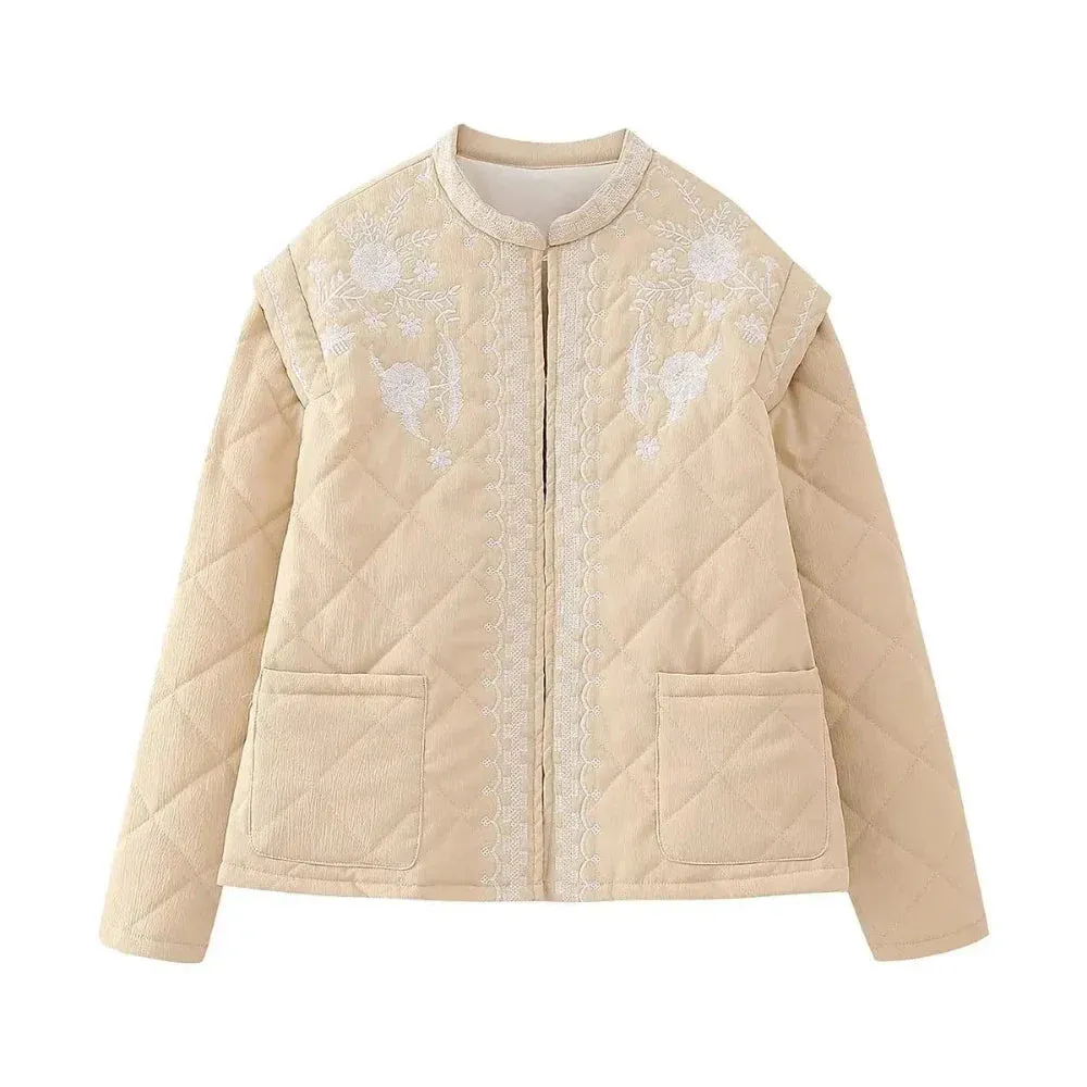 Wenkouban-Winter outfits Christmas O-Neck Embroidery Flower Print Light Quilted Coat