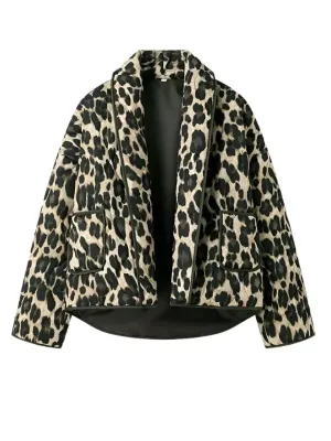 Wenkouban-Winter outfits Christmas Shawl Collar Pocket Leopard Print Short Quilted Coat