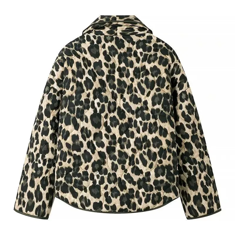 Wenkouban-Winter outfits Christmas Shawl Collar Pocket Leopard Print Short Quilted Coat