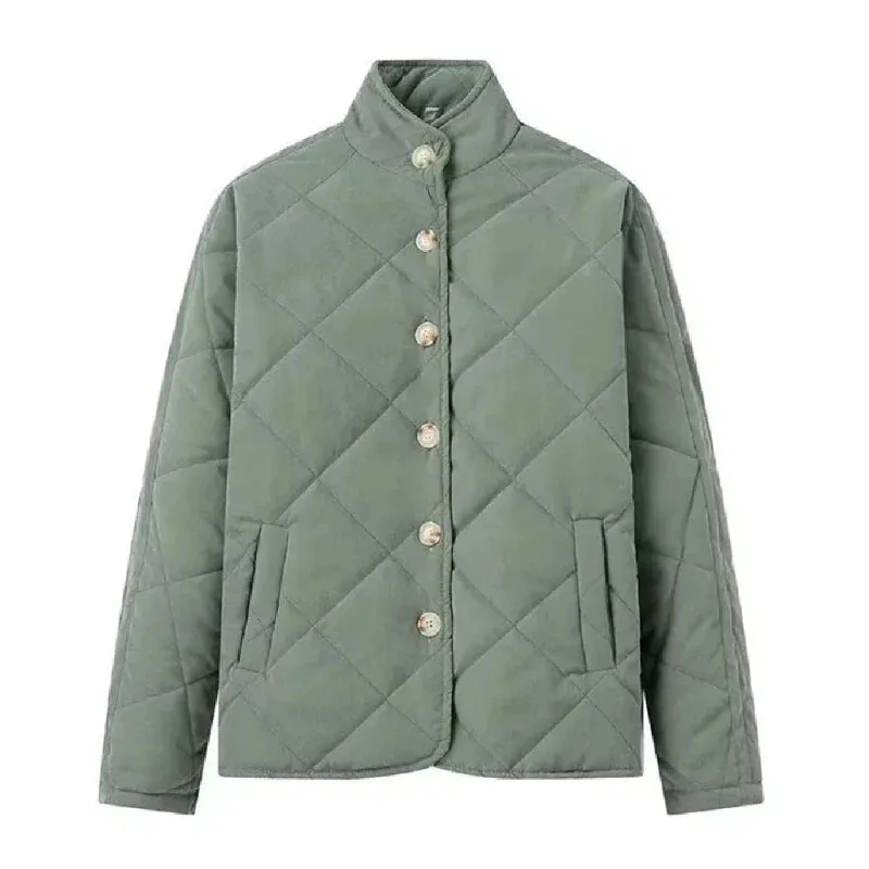 Wenkouban-Winter outfits Christmas Stand Collar Bat Sleeve Button Up Quilted Jacket