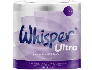 Whisper Ultra Luxury Toilet Roll 3 Ply White Pack of 40