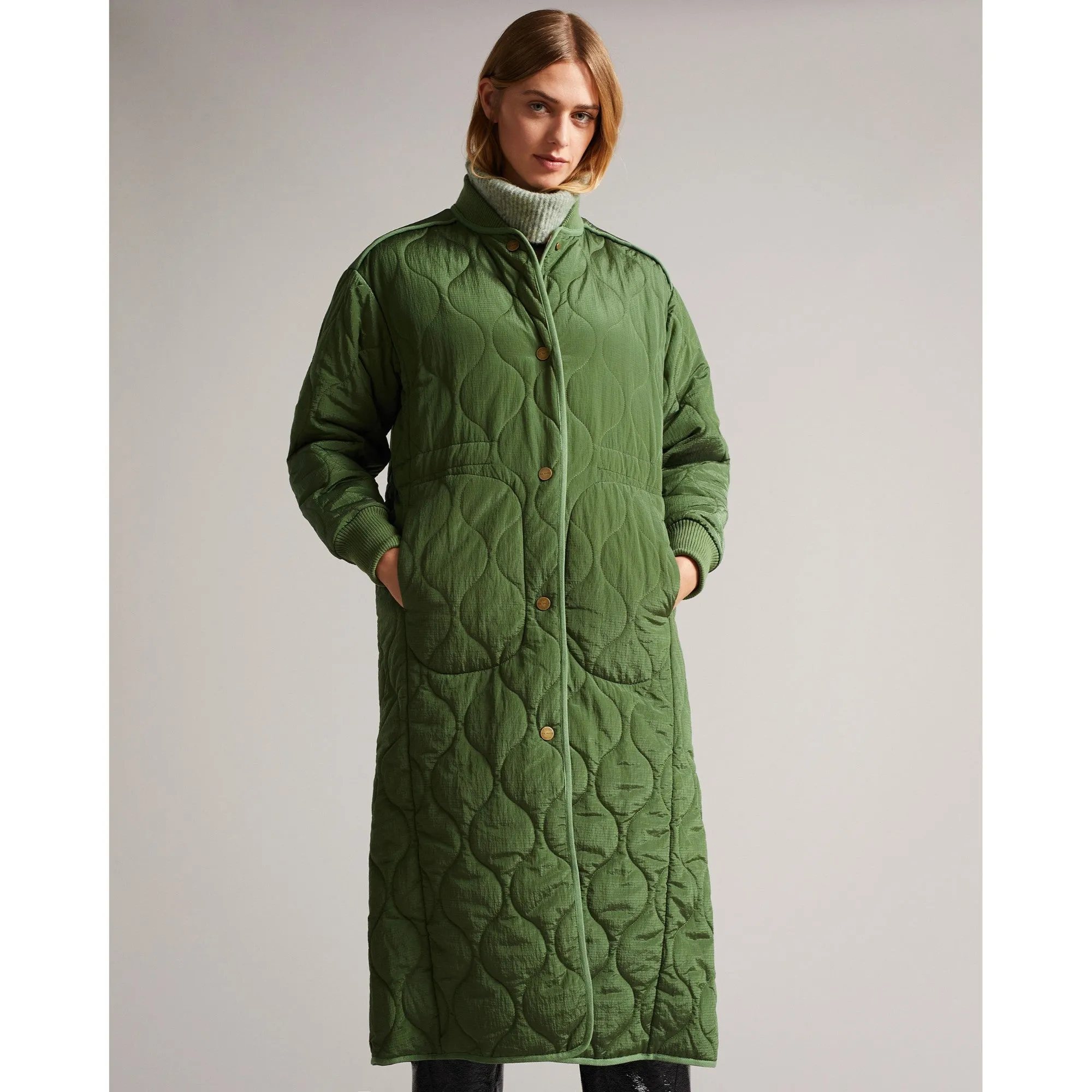 Women Wmo-Avverii-Long Length Onion Quilted Bomber Coat - Green