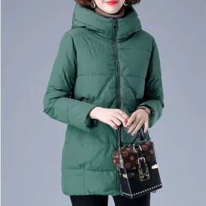 Women's Elegant Solid Colour Ribbed Quilted Coat with Zipper | Ideal for Autumn/Winter