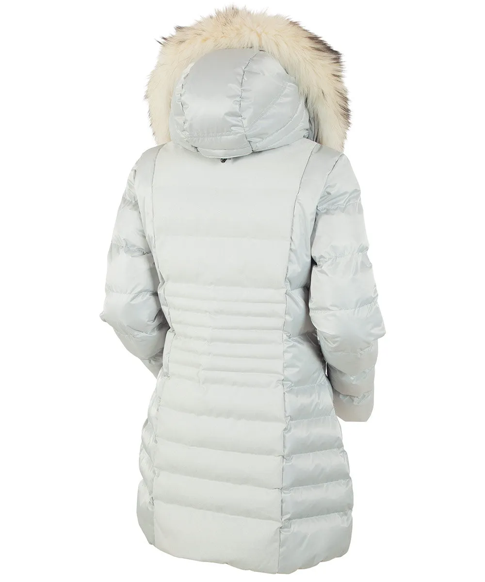 Women's Eva Waterproof Quilted 3/4 Coat With Removable Fur Ruff