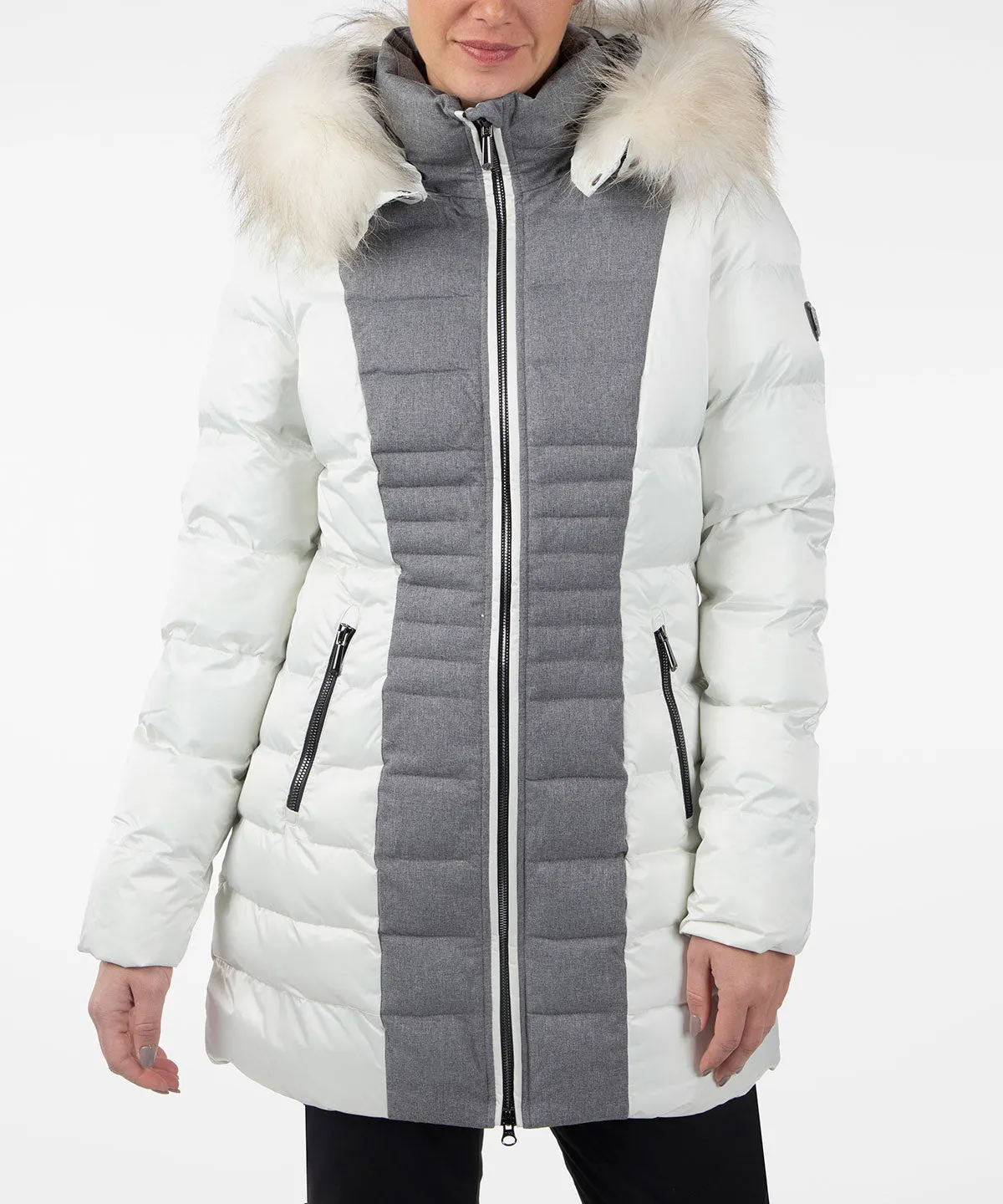 Women's Eva Waterproof Quilted 3/4 Coat With Removable Fur Ruff