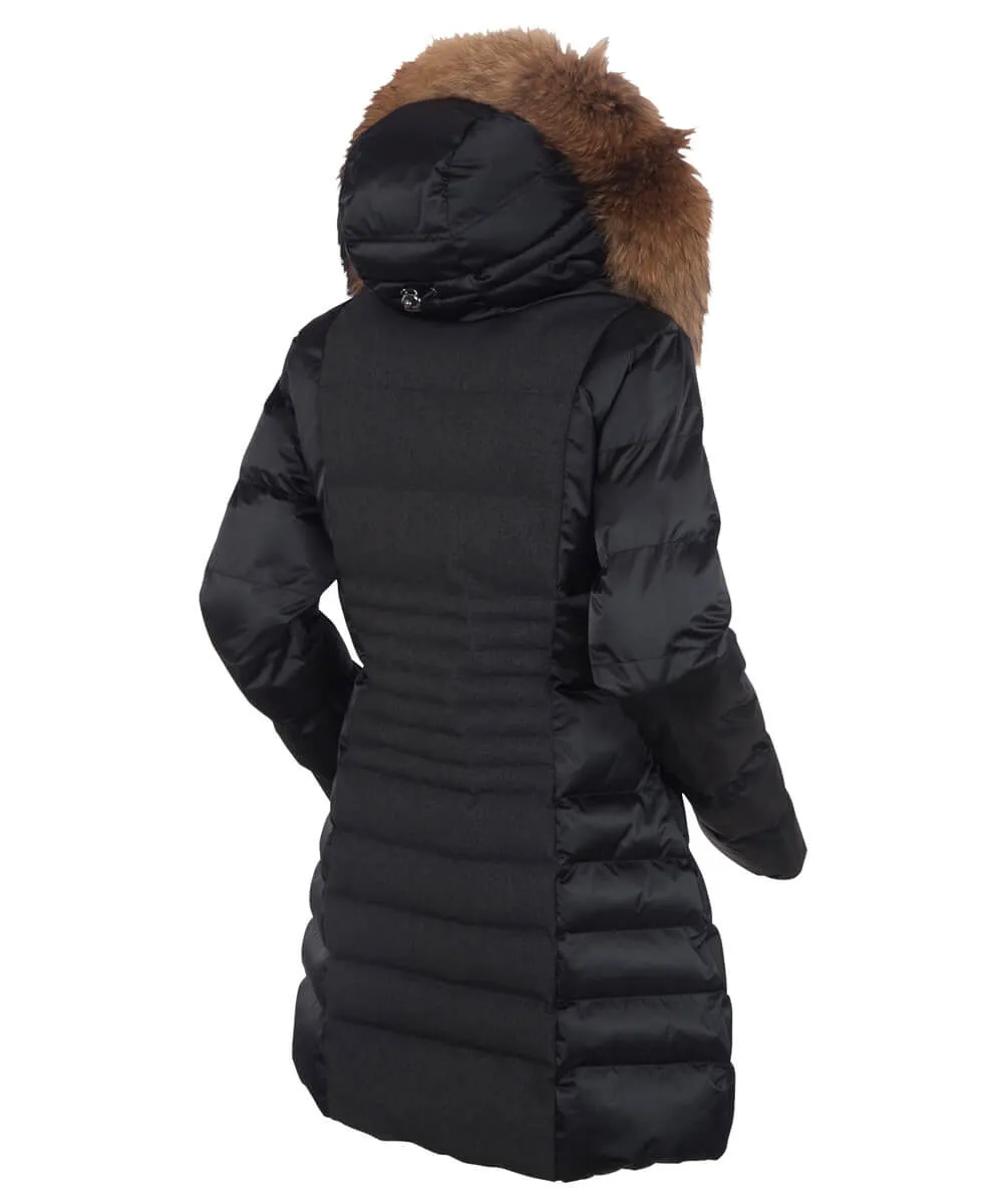 Women's Eva Waterproof Quilted 3/4 Coat With Removable Fur Ruff